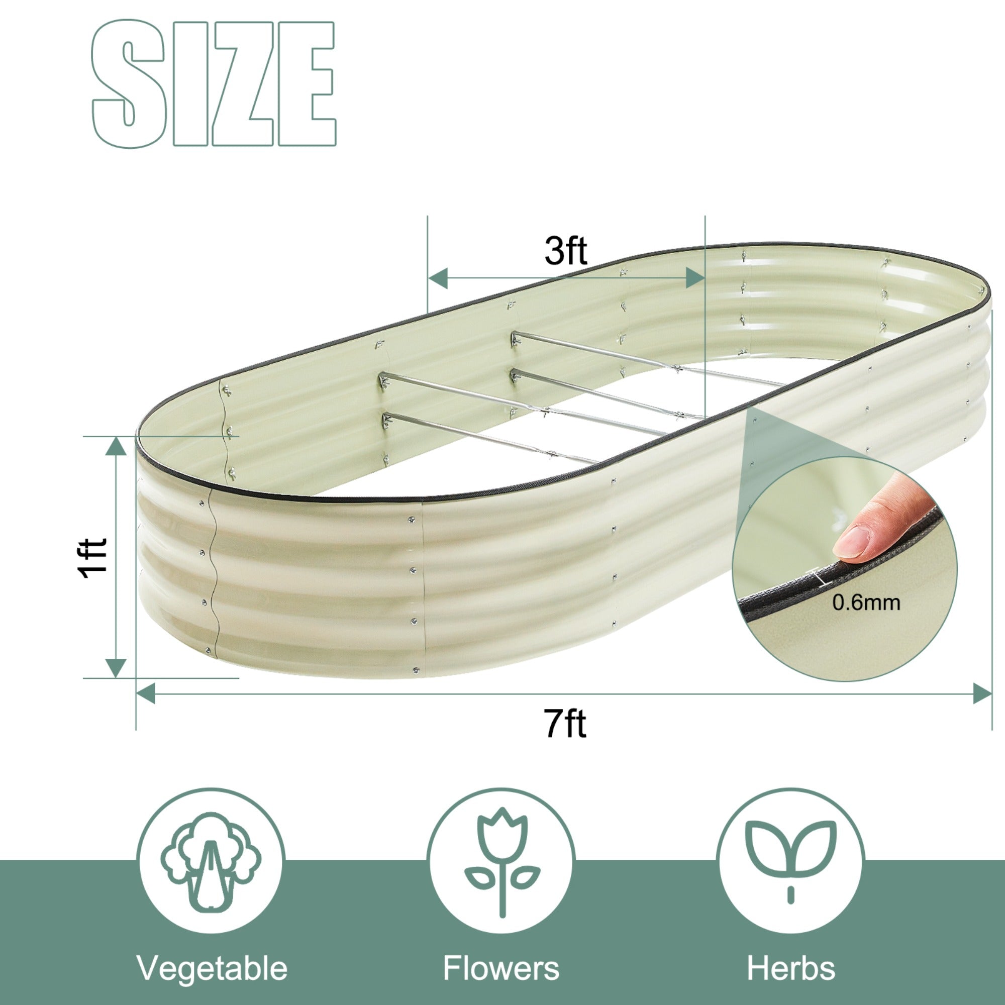JXXRZ 12" Tall Galvanized Steel Raised Garden Bed, 7x3ft Oval Planter Box for Outdoor, White