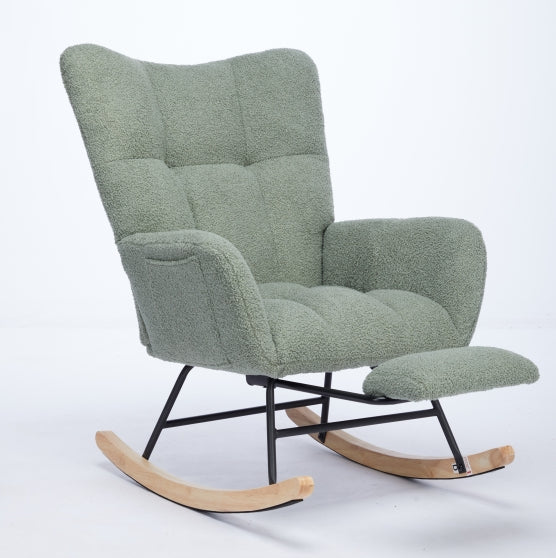 JXXRZ Nursery Rocking Chair with Footrest, Oversized Teddy Plush Rocker & Modern Upholstered High Back, Green