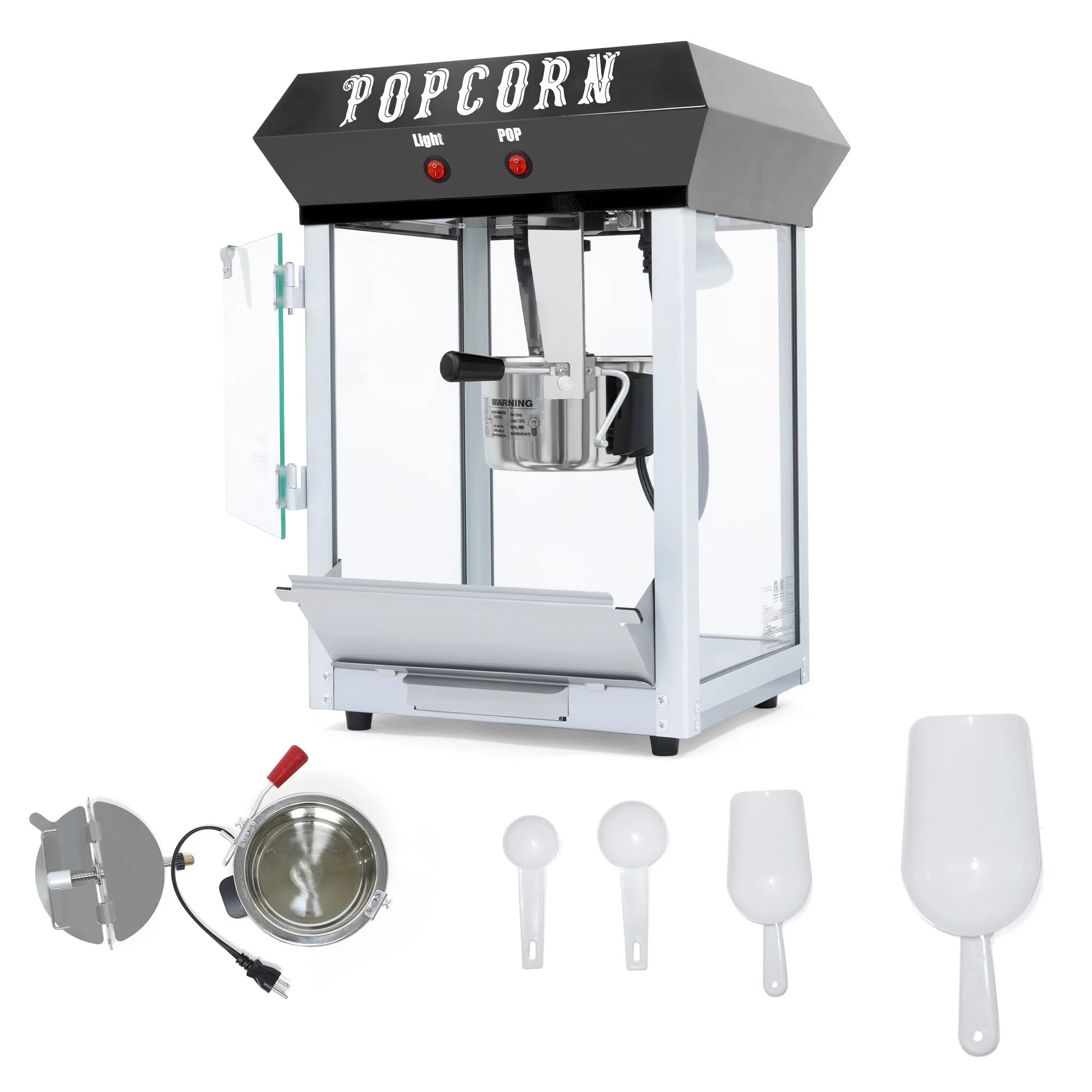 JXXRZ 6 Oz Commercial Popcorn Machine, 600W Countertop Popcorn Maker,Container Produces 2.25 Gallon per Cycle, Comes with 4 Ladles, Black