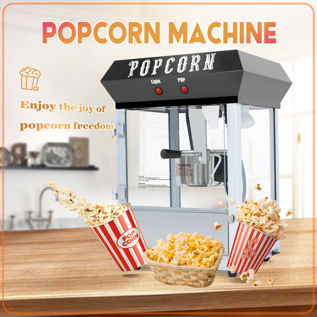 JXXRZ 6 Oz Commercial Popcorn Machine, 600W Countertop Popcorn Maker,Container Produces 2.25 Gallon per Cycle, Comes with 4 Ladles, Black