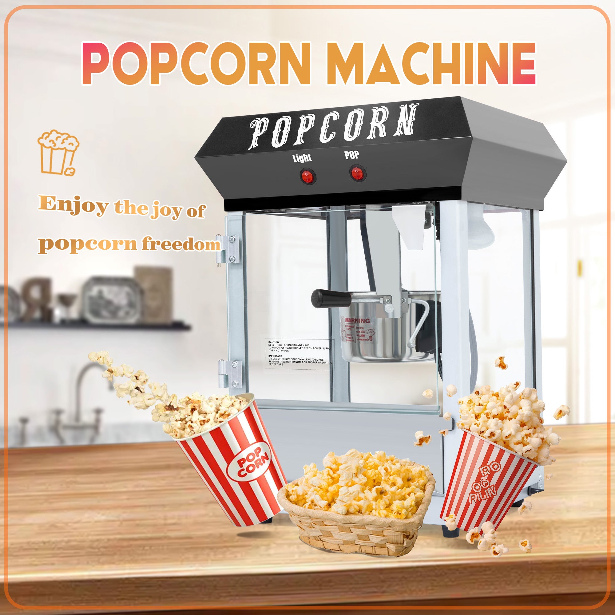 JXXRZ 6 Oz Commercial Popcorn Machine, 600W Countertop Popcorn Maker,Container Produces 2.25 Gallon per Cycle, Comes with 4 Ladles, Black