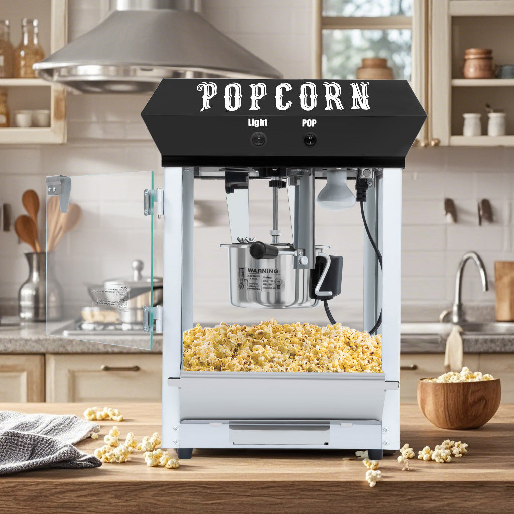 JXXRZ 6 Oz Commercial Popcorn Machine, 600W Countertop Popcorn Maker,Container Produces 2.25 Gallon per Cycle, Comes with 4 Ladles, Black