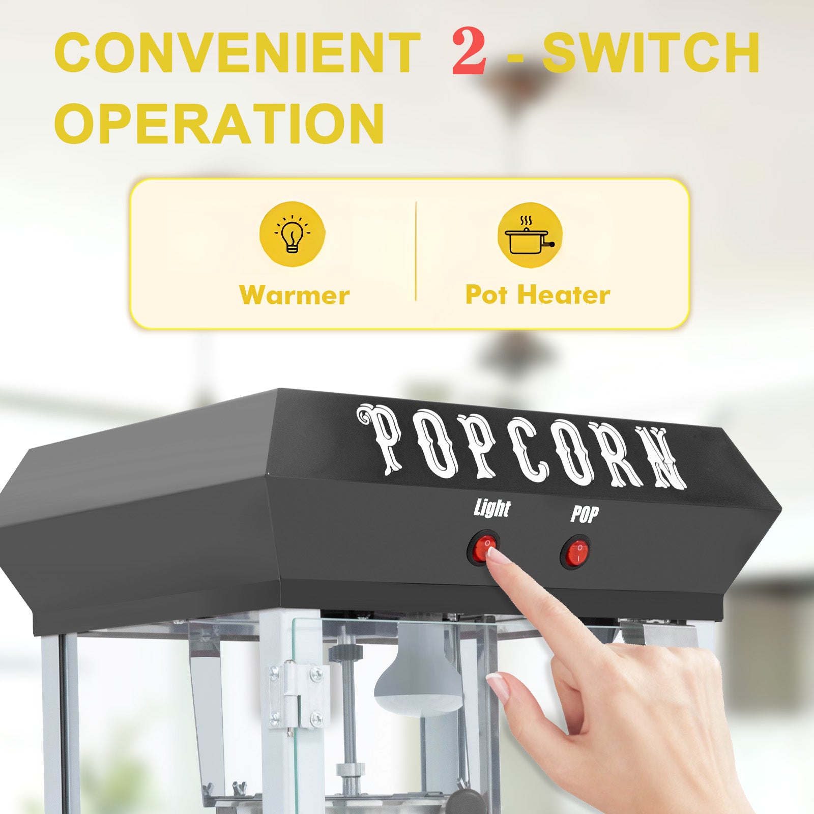 JXXRZ 6 Oz Commercial Popcorn Machine, 600W Countertop Popcorn Maker,Container Produces 2.25 Gallon per Cycle, Comes with 4 Ladles, Black