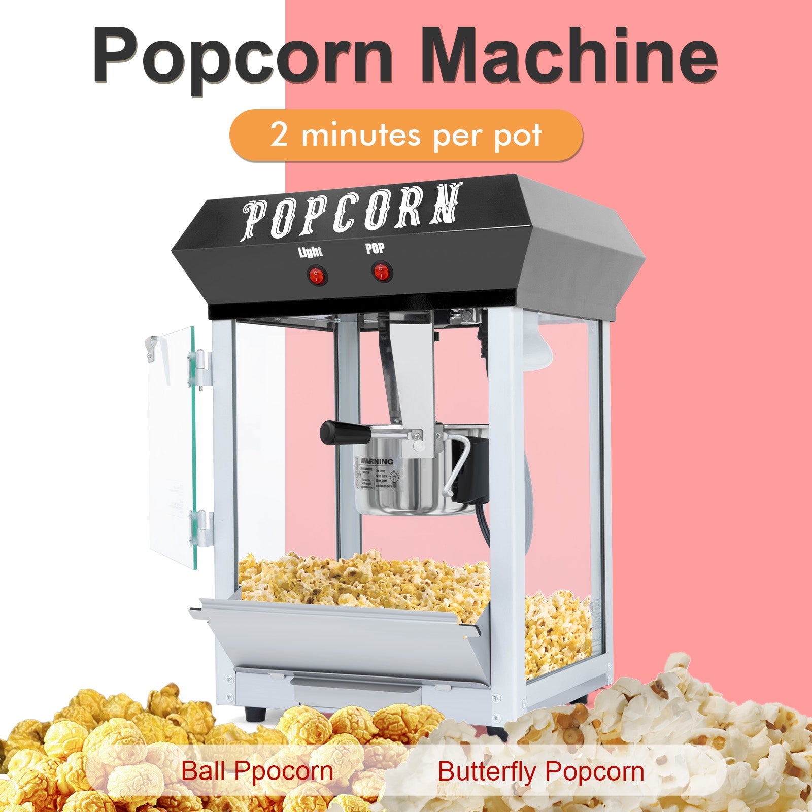 JXXRZ 6 Oz Commercial Popcorn Machine, 600W Countertop Popcorn Maker,Container Produces 2.25 Gallon per Cycle, Comes with 4 Ladles, Black