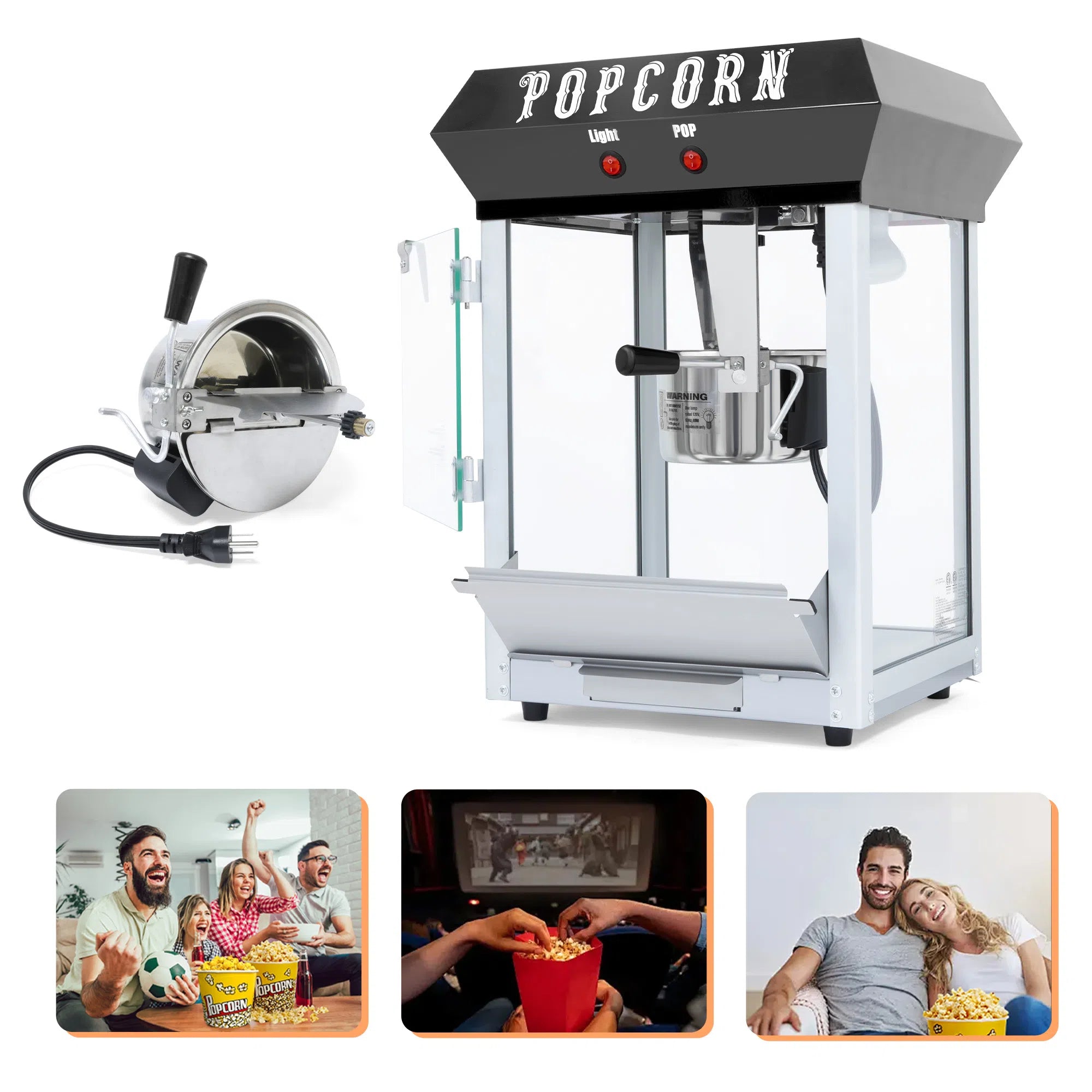 JXXRZ 6 Oz Commercial Popcorn Machine, 600W Countertop Popcorn Maker,Container Produces 2.25 Gallon per Cycle, Comes with 4 Ladles, Black