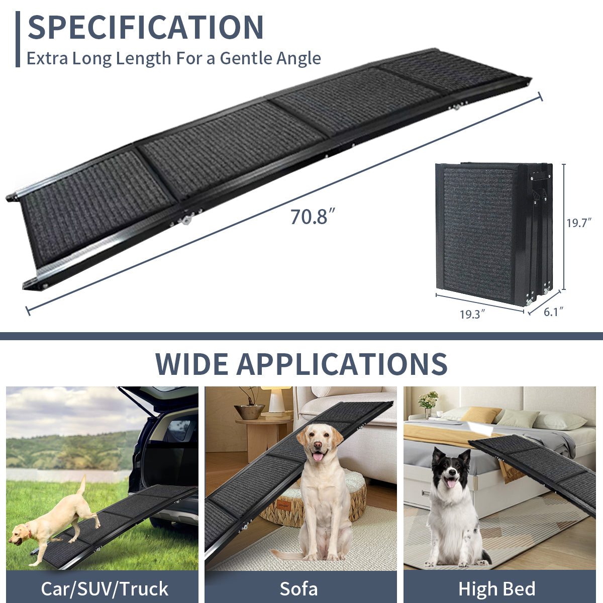 JXXRZ Foldable Dog Ramp for Cars, Trucks & Beds - 63" Non-Slip Pet Ramp Supports 250lbs - Portable Stairs for Large Dogs