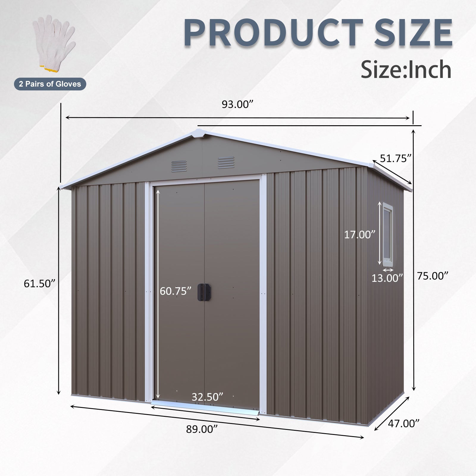 JXXRZ 8x4ft Outdoor Metal Storage Shed with Sliding Door & Foundation, Grey