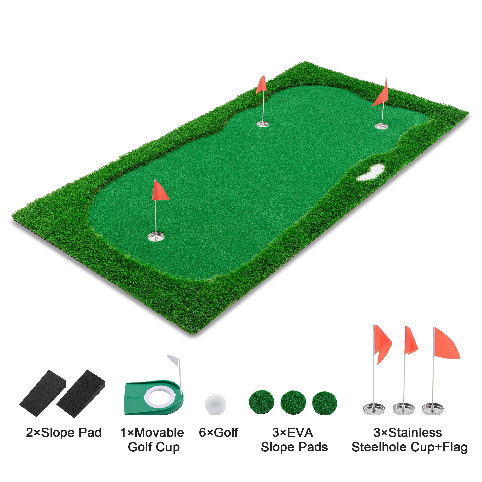 JXXRZ 10x5 FT Golf Putting Green, Golf Training Mat with High-quality Turf, 3 Holes, 3 Flags and Cups for Indoor Outdoor