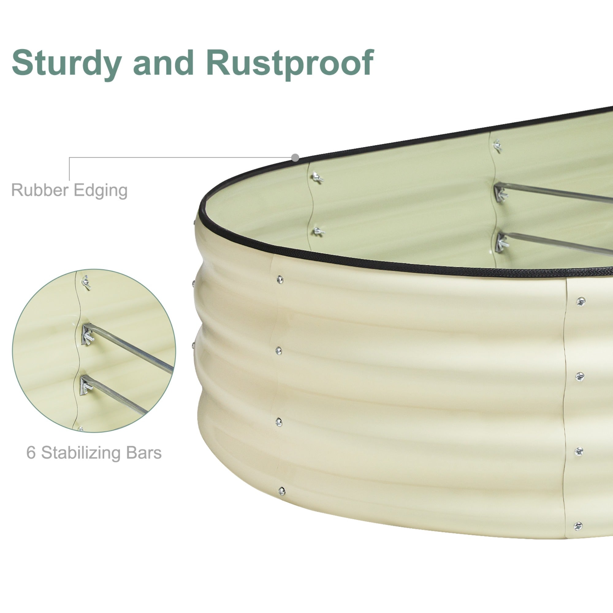 JXXRZ 12" Tall Galvanized Steel Raised Garden Bed, 7x3ft Oval Planter Box for Outdoor, White