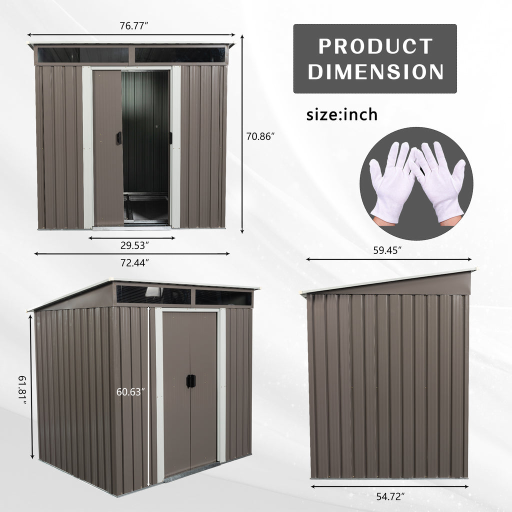 JXXRZ 6x5 ft Outdoor Metal Storage Shed, with Transparent plate, Sloped Top, Grey