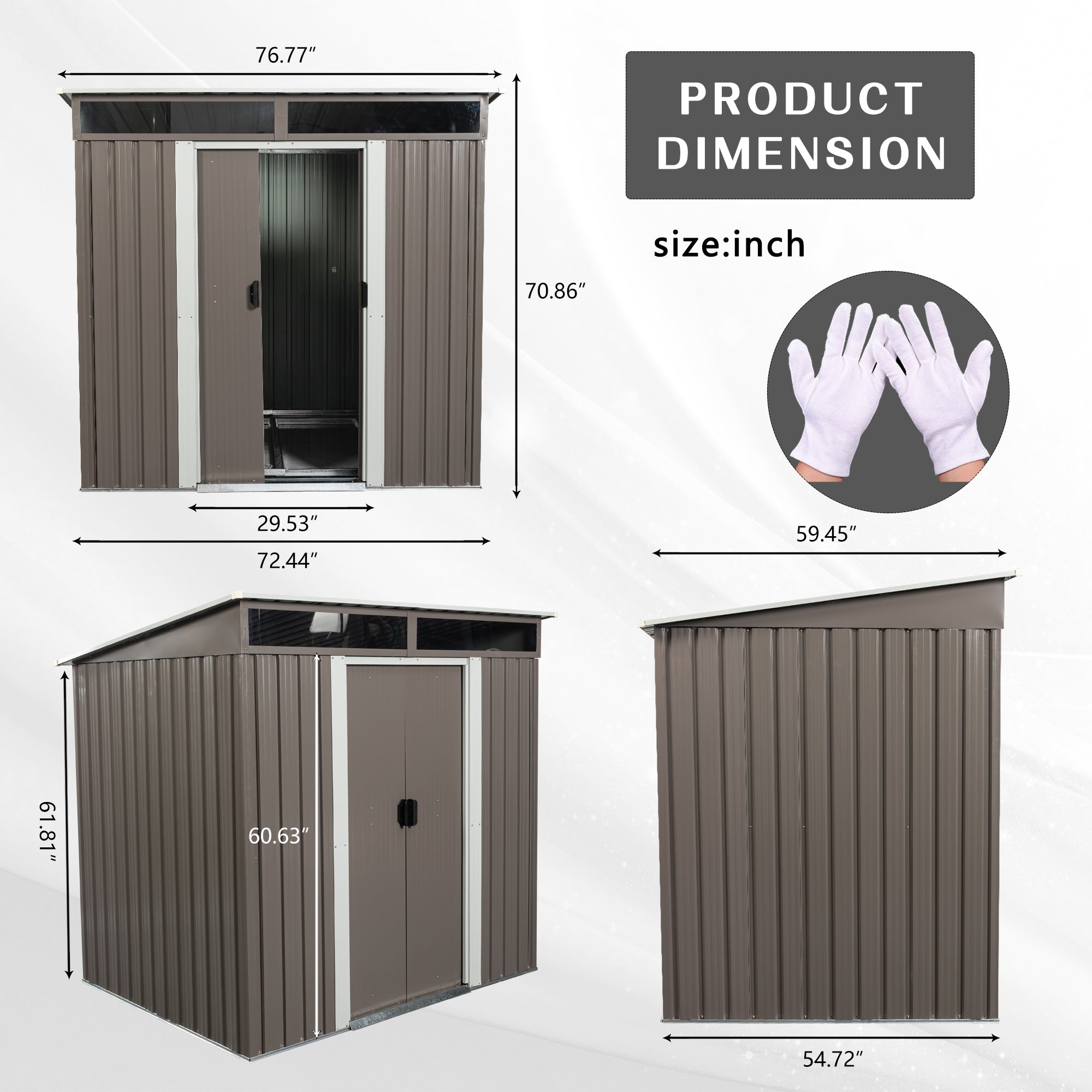JXXRZ 6x5 ft Outdoor Metal Storage Shed, with Transparent plate, Sloped Top, Grey