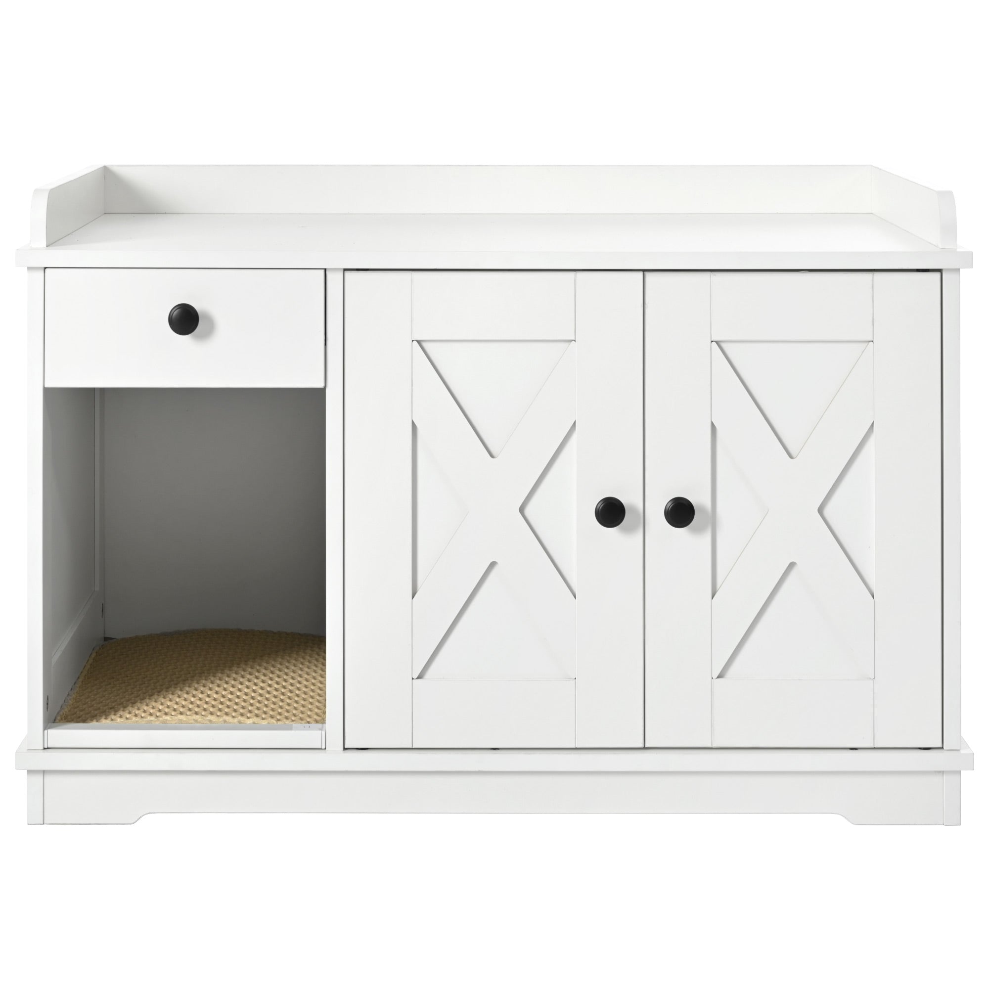 JXXRZ Farmhouse Cat Litter Box Enclosure, Hidden Litter Box Furniture with Storage Drawer, White