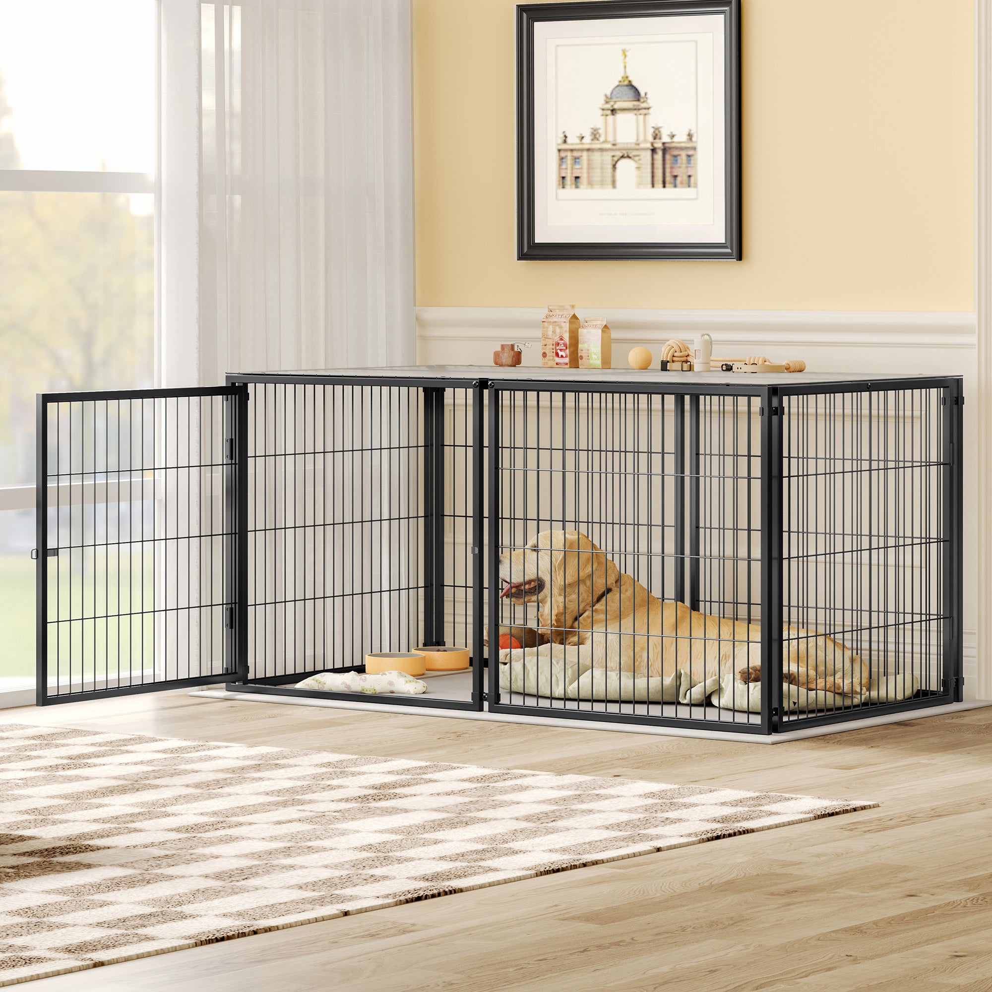 Large Dog Cage 48" Dog Kennel for Medium Dogs Puppy Dog Playpen with Top, Pet Cage, Indoor, Black.48"L x 26.3"W x 23.8"H.
