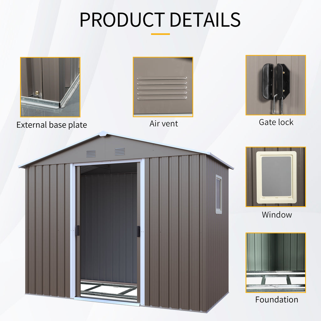 JXXRZ 8x4ft Outdoor Metal Storage Shed with Sliding Door & Foundation, Grey