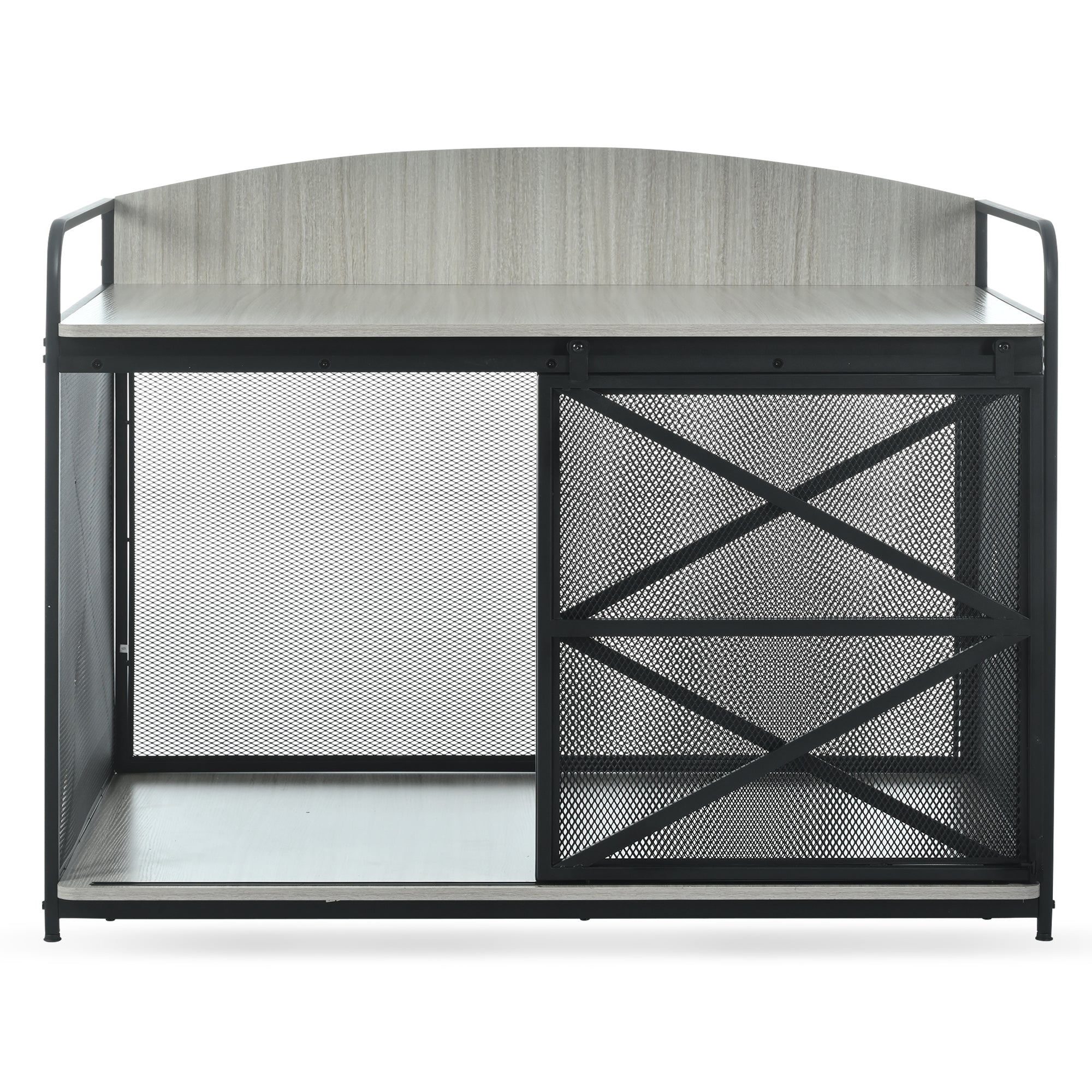 JXXRZ Farmhouse Dog Crate Furniture - Wooden Kennel Coffee Table w/Lock, 42.8" Indoor Pet House for 80lb Large Dogs，Grey