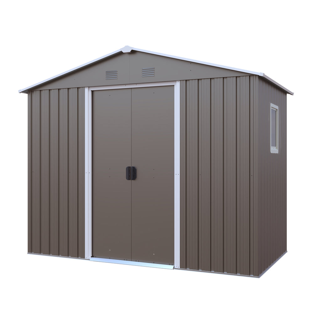 JXXRZ 8x4ft Outdoor Metal Storage Shed with Sliding Door & Foundation, Grey
