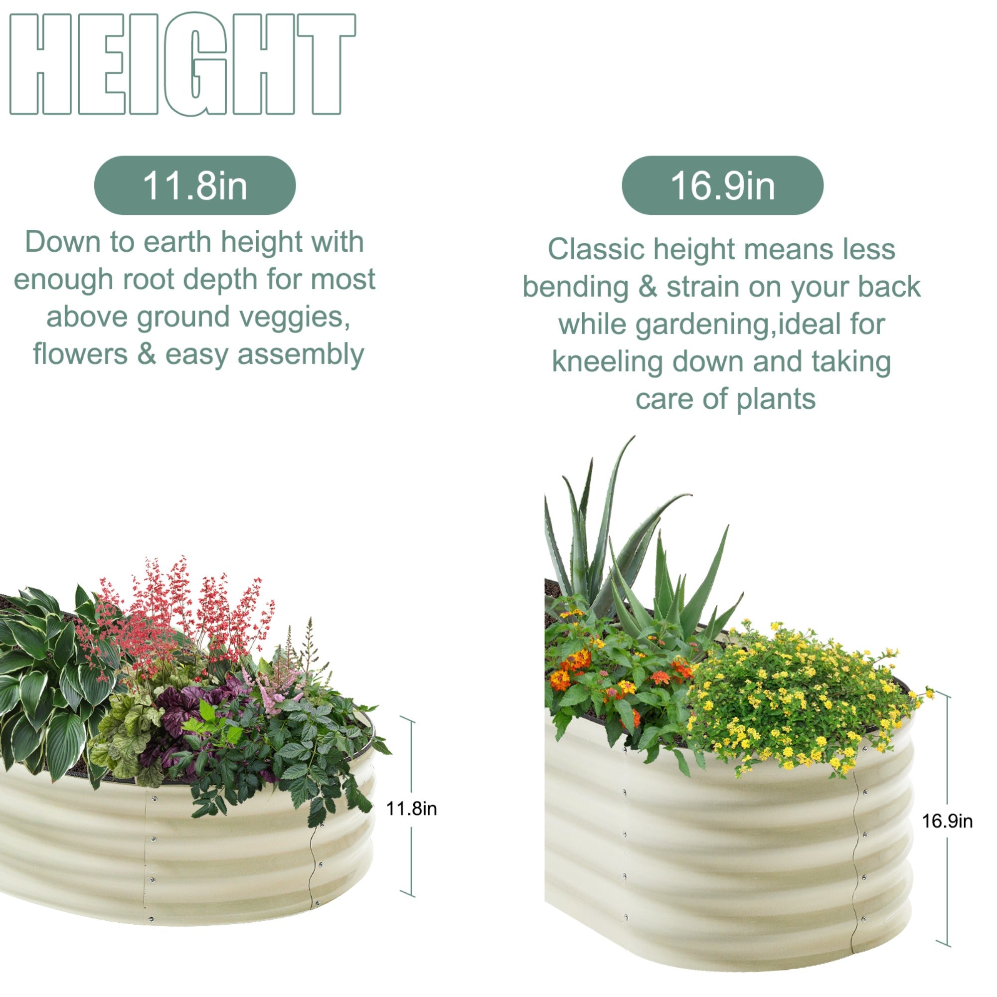 JXXRZ 12" Tall Galvanized Steel Raised Garden Bed, 7x3ft Oval Planter Box for Outdoor, White