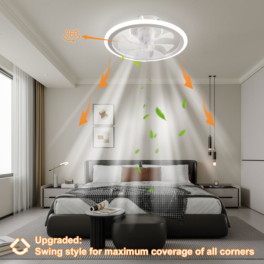 JXXRZ 20" Smart Flush Mount Ceiling Fan with Light - 6 Speeds, Oscillating, Dimmable LED 3000K-6500K, Remote Control, Bedroom White