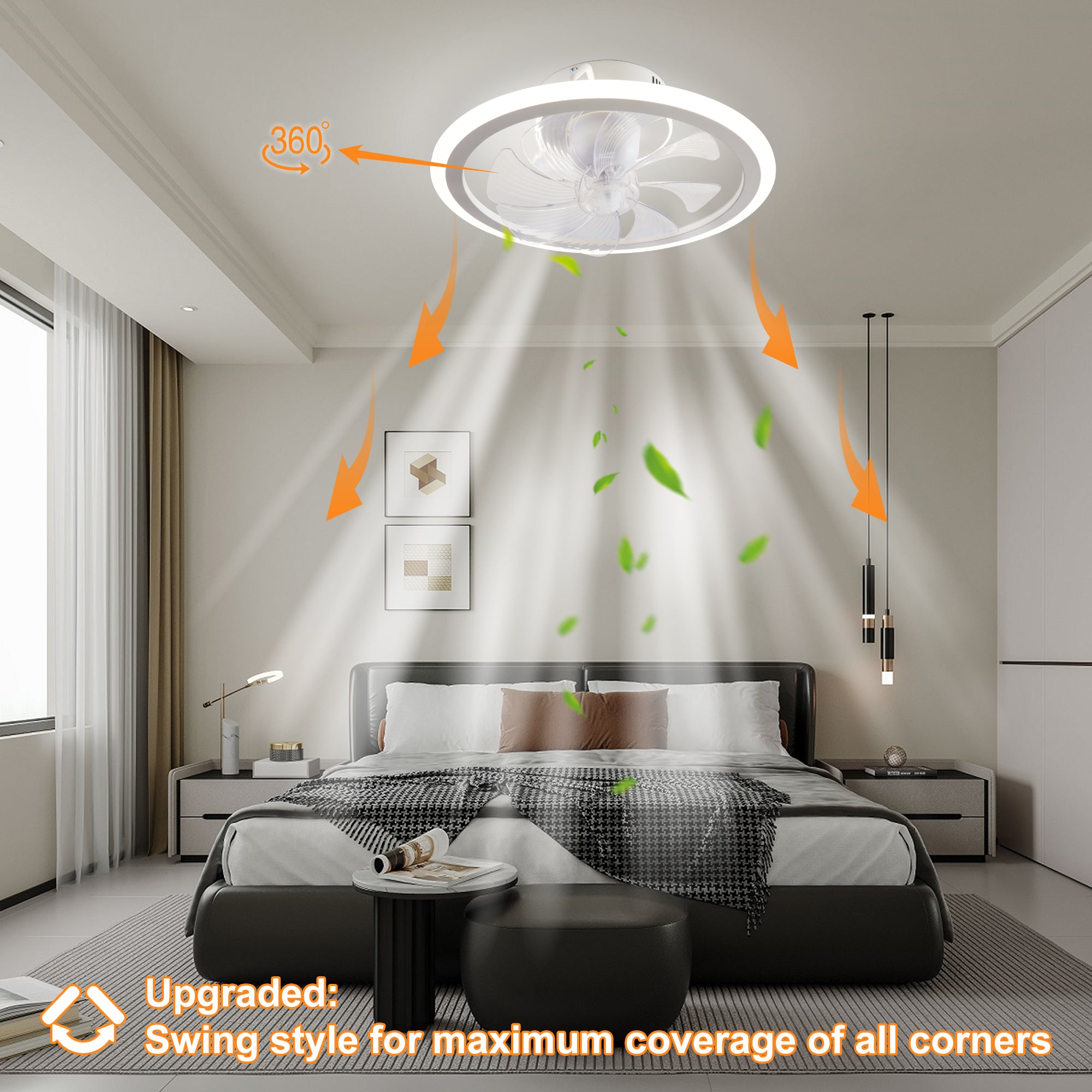 JXXRZ 20" Smart Flush Mount Ceiling Fan with Light - 6 Speeds, Oscillating, Dimmable LED 3000K-6500K, Remote Control, Bedroom White