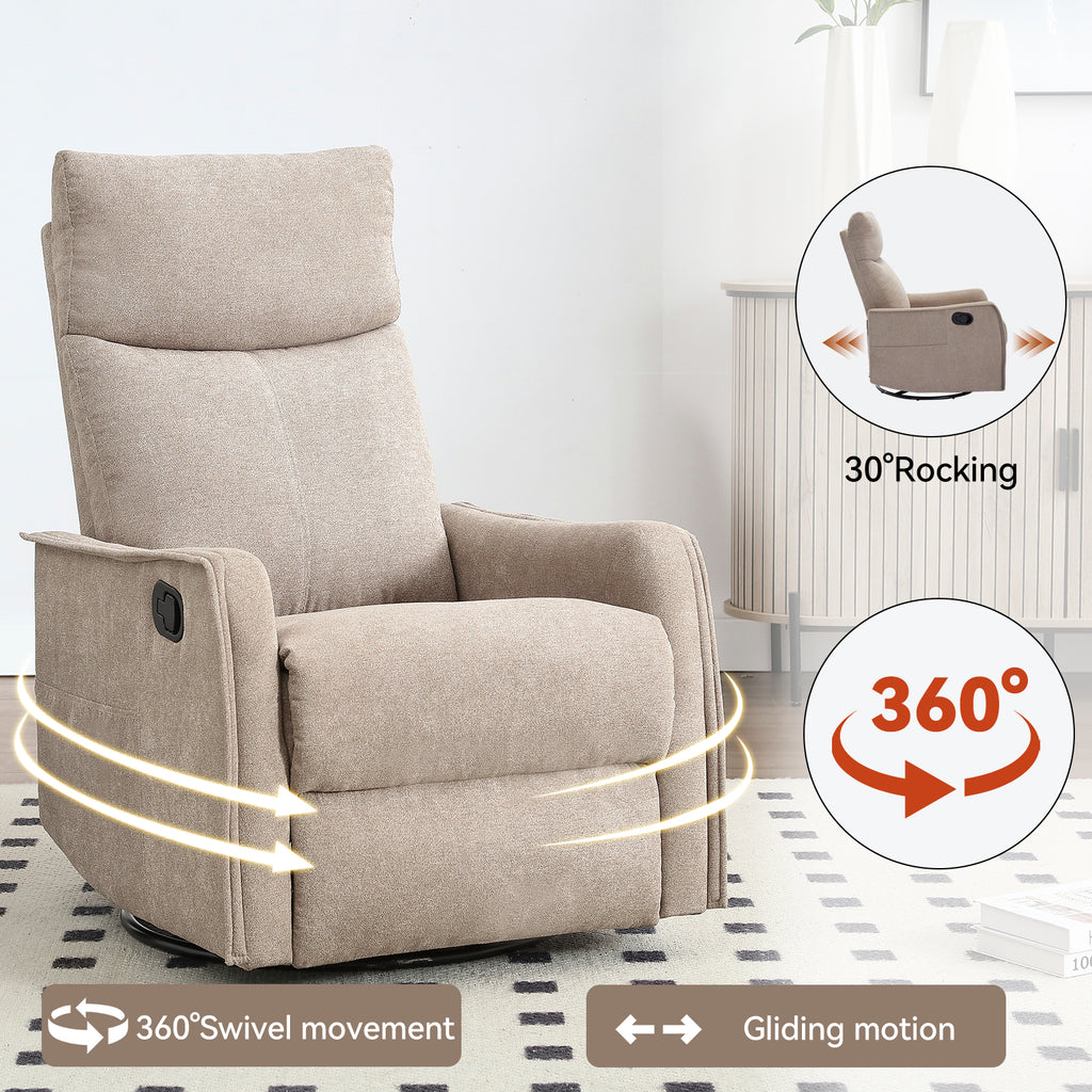 JXXRZ Heated Massage Swivel Rocker Recliner Chair w/ Manual Recline & Breathable Fabric, Khaki