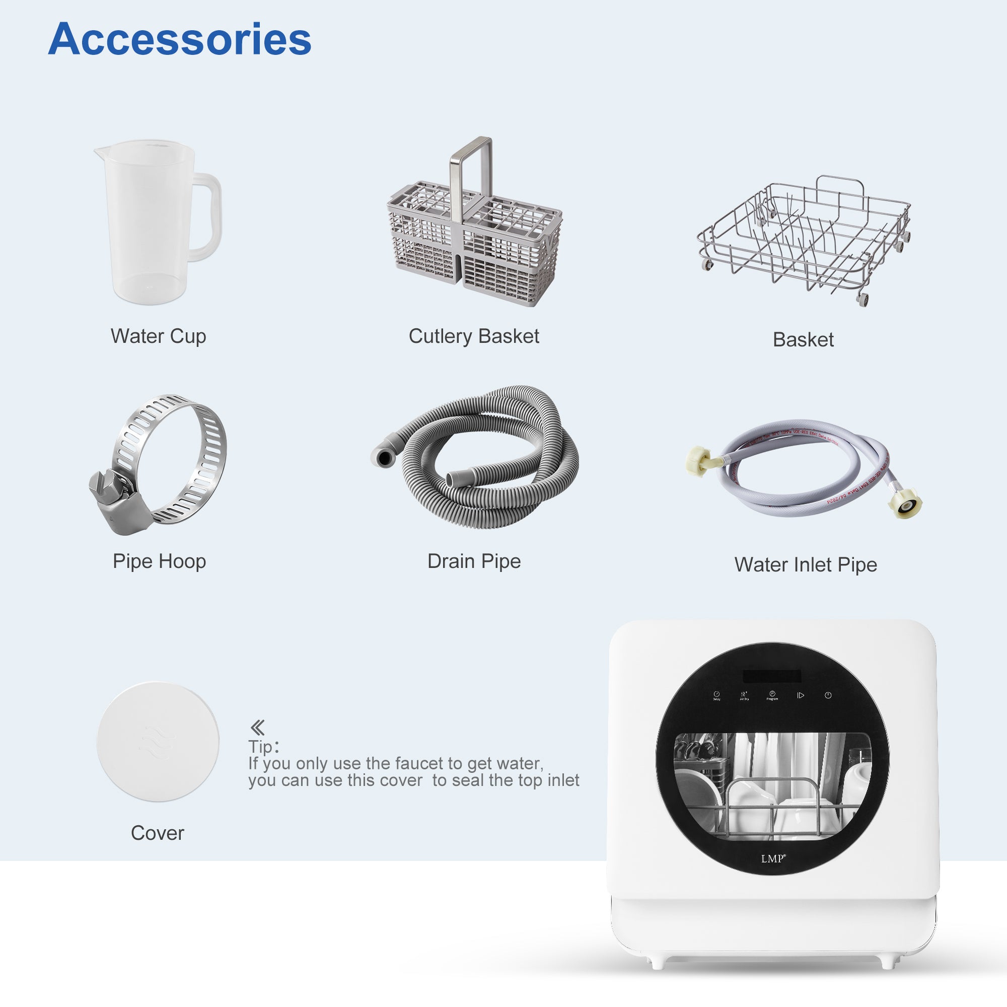 JXXRZ Portable Countertop Dishwasher 4.5L Tank, 6 Wash Programs, Air-Dry, Baby Care, Glass Door, for Apartments/RVs