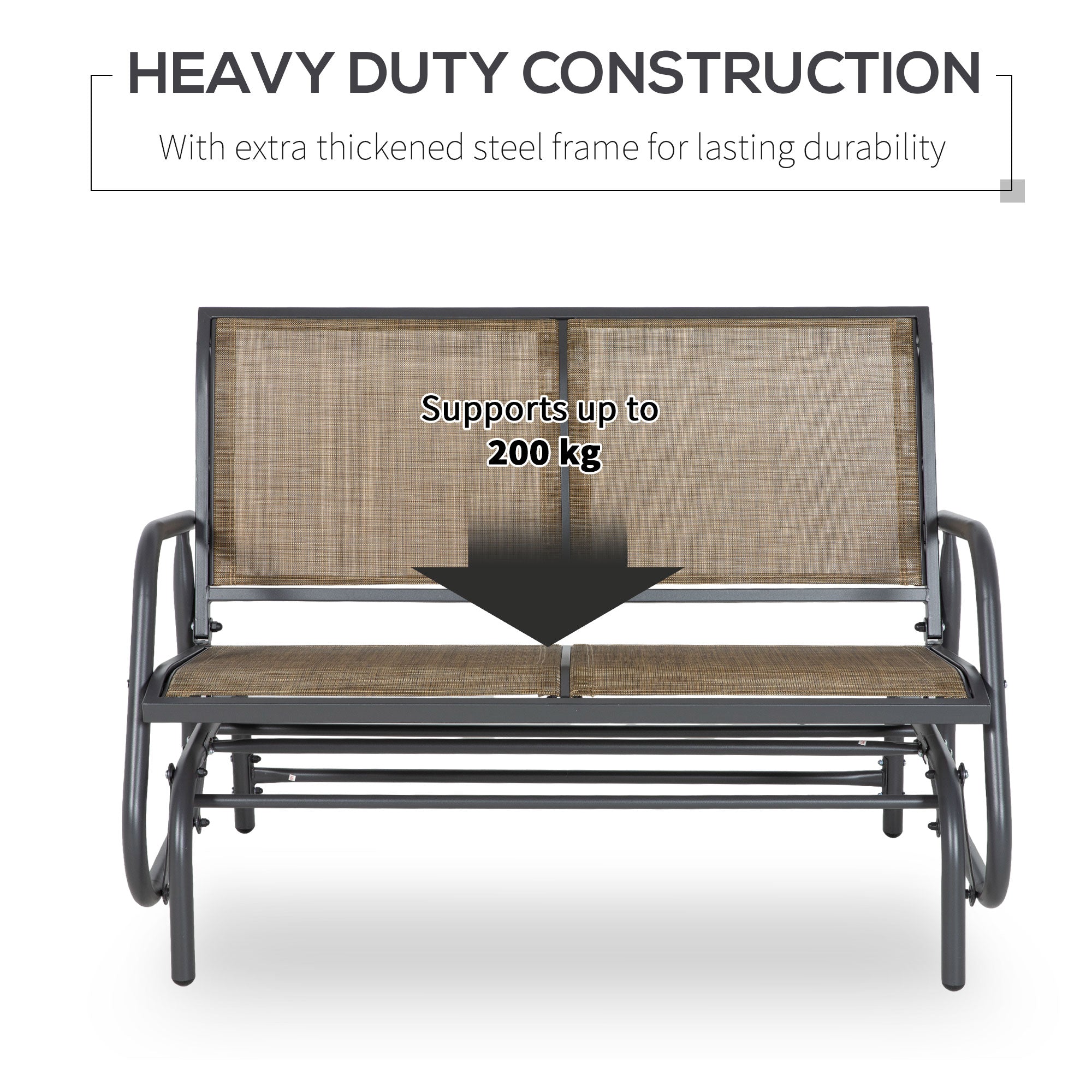 JXXRZ 2-Person Outdoor Glider Bench Swing, Steel Frame Rocking Loveseat for Patio Backyard, Mixed Brown