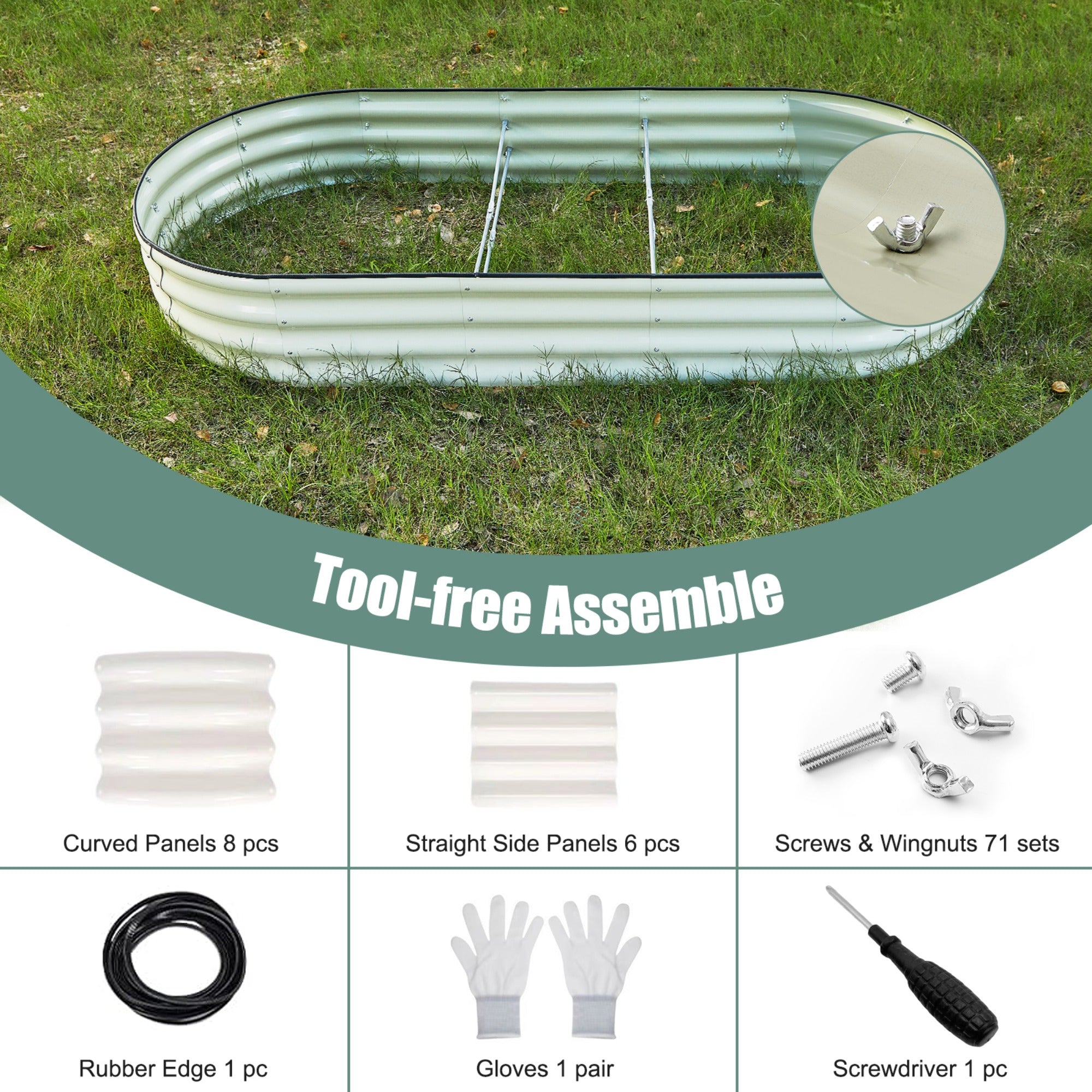 JXXRZ 12" Tall Galvanized Steel Raised Garden Bed, 7x3ft Oval Planter Box for Outdoor, White