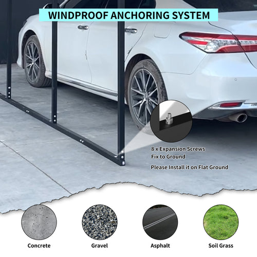 JXXRZ 10' x 15' Outdoor Metal Carport, Heavy Duty Galvanized Steel Car Canopy for Truck, SUV, Boat, Black
