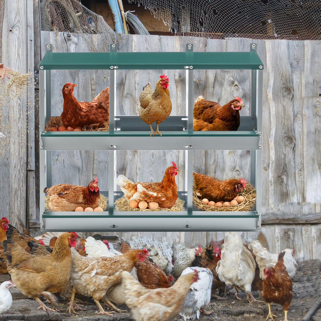 JXXRZ 6-Compartment Metal Chicken Nesting Box - Galvanized Steel Wall-Mounted Rust-Resistant Egg-Laying Hen Coop