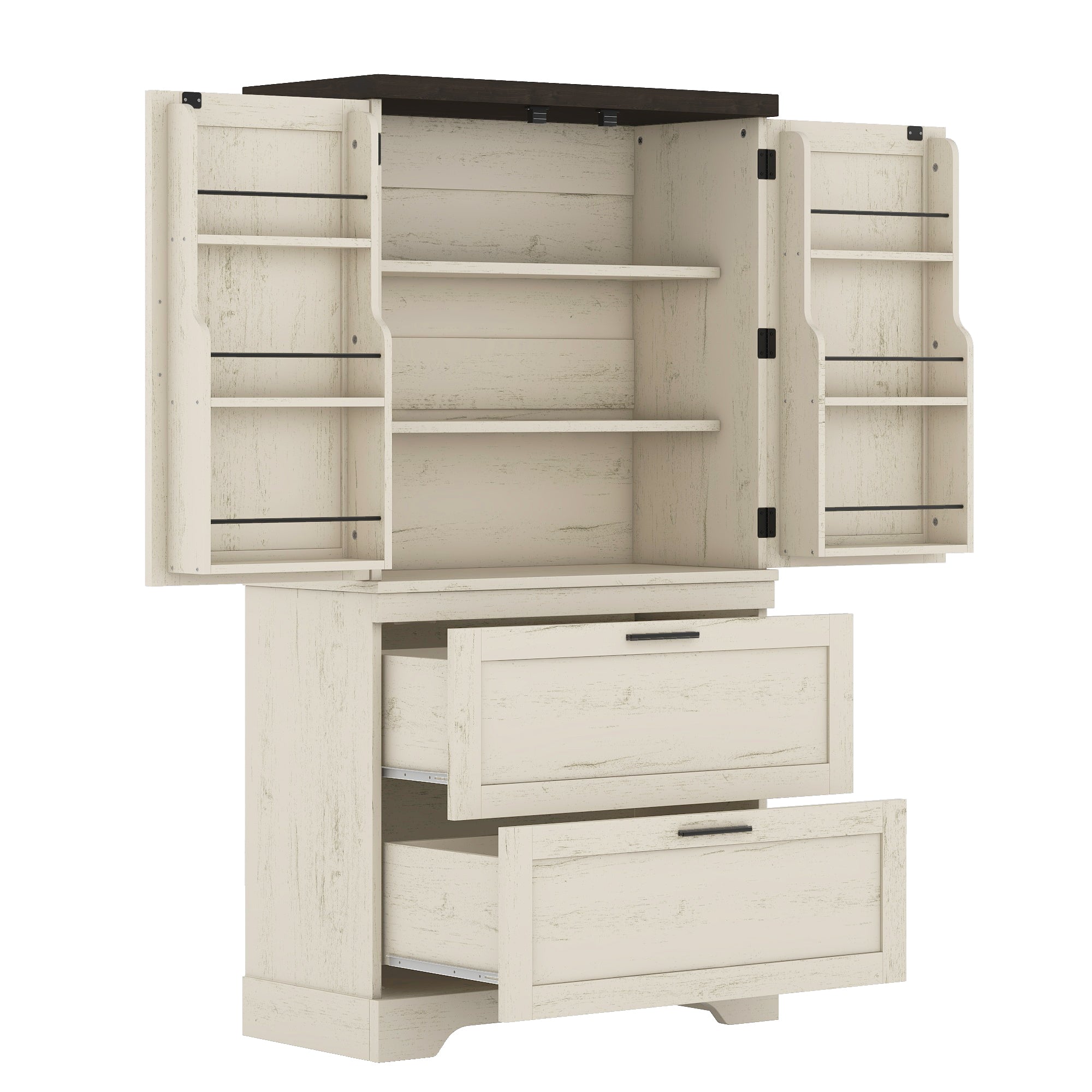 JXXRZ Farmhouse Storage Cabinet, Multi-Room Organizer, Antique Beige