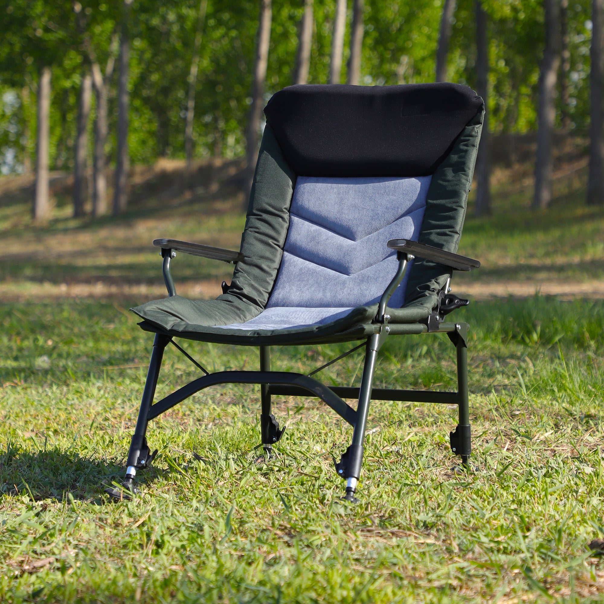 JXXRZ Reclining Camping Chair with Adjustable Backrest, Portable Lounge Chair for Indoor Outdoor Beach Camping, Grey/Green