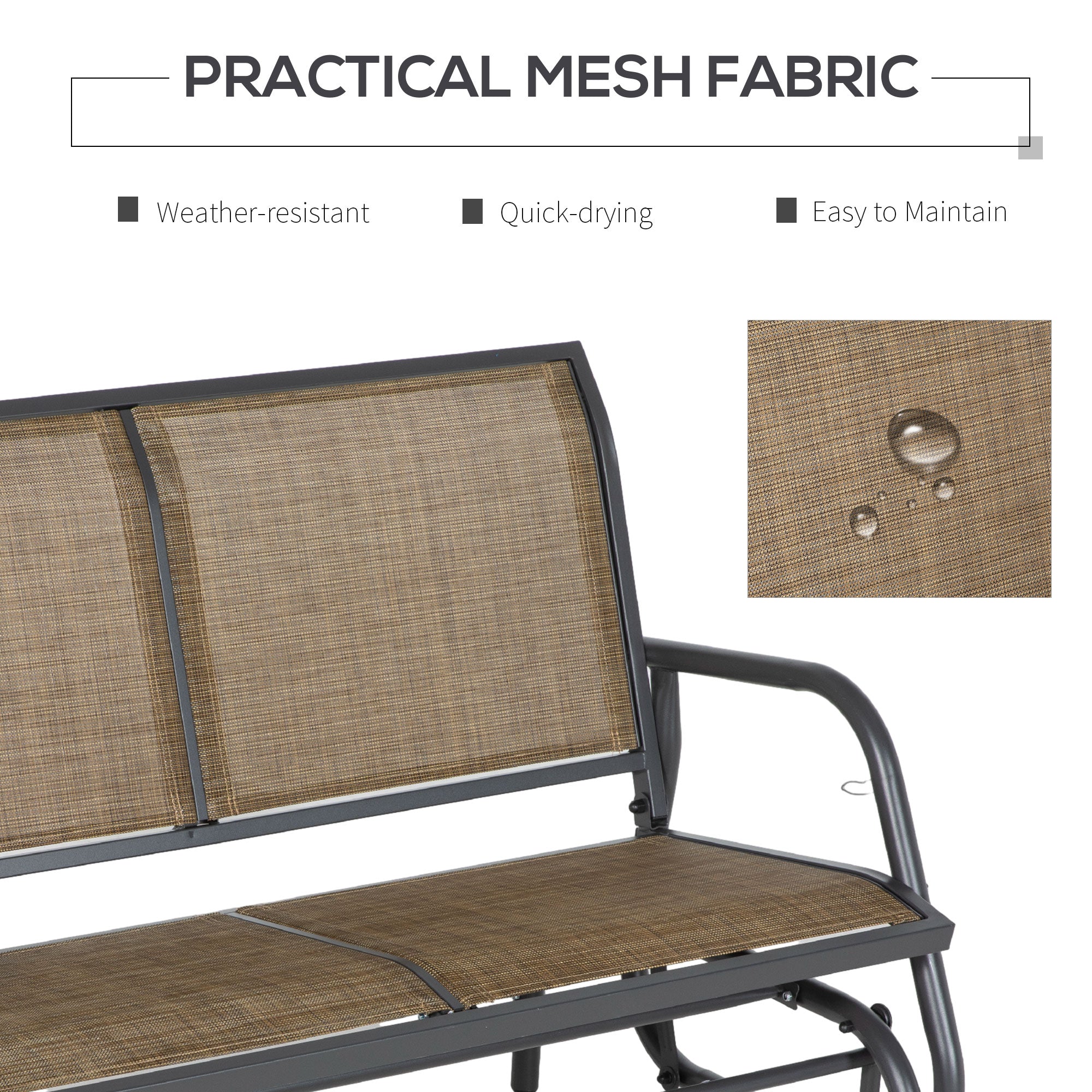 JXXRZ 2-Person Outdoor Glider Bench Swing, Steel Frame Rocking Loveseat for Patio Backyard, Mixed Brown