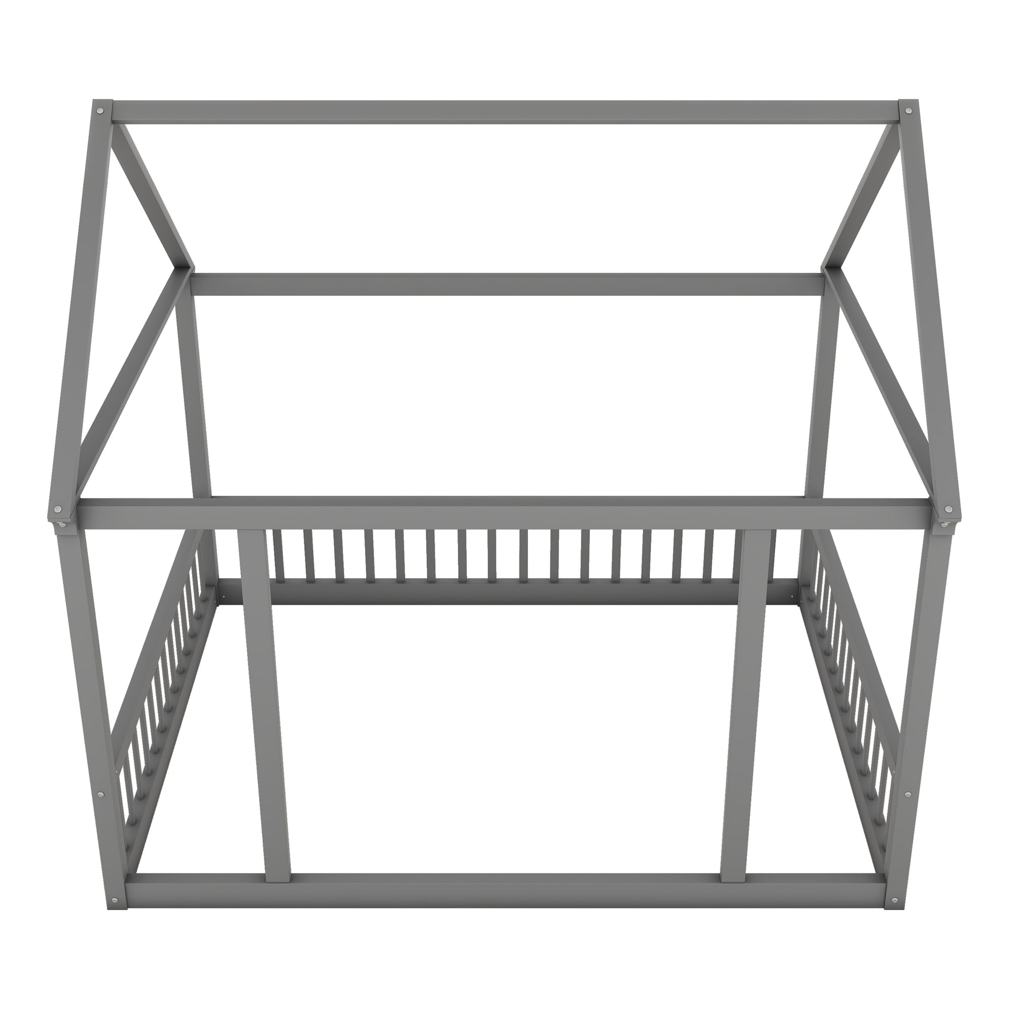 JXXRZ Twin/Full Wooden House Bed W Roof & Guardrails, Montessori Floor Bed Frame for Toddlers Kids, Grey
