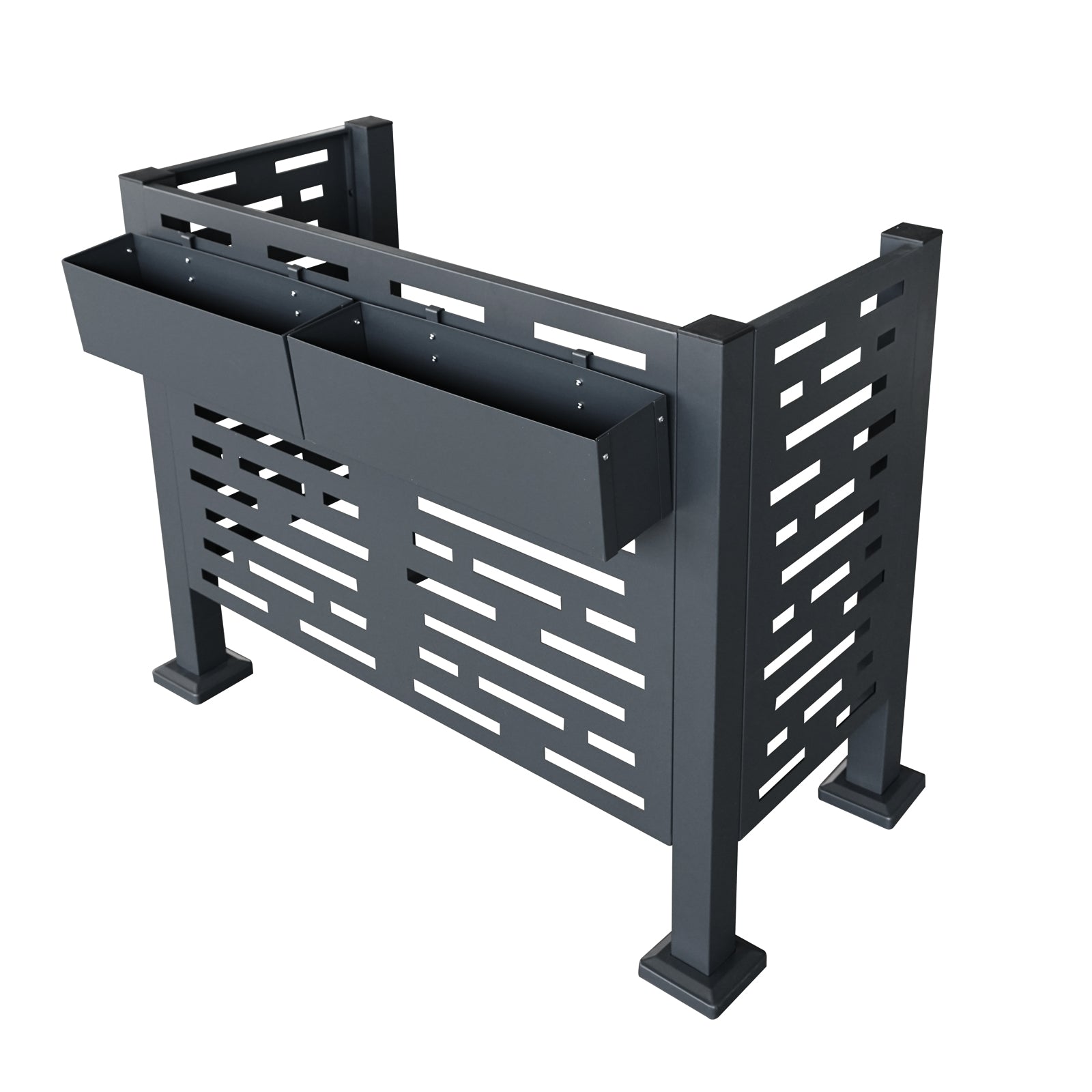 JXXRZ 4x2FT Air Conditioner Fence Metal Privacy Fence for Outdoor Units with 2 Planter Box, Charcoal Metal Screen
