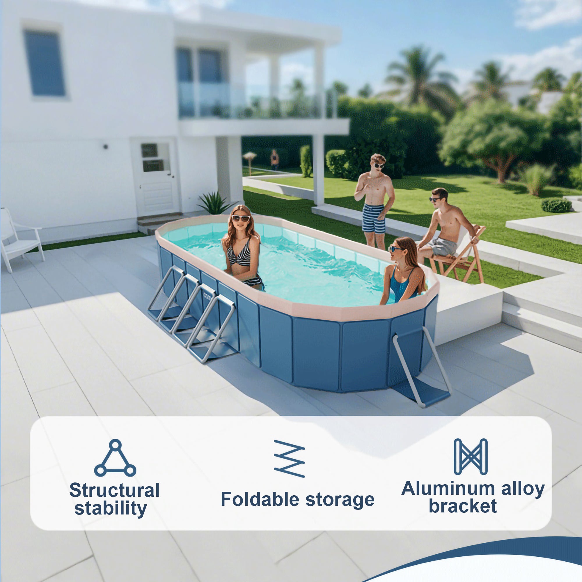 JXXRZ 71in Oval Foldable Hard Plastic Pool, Thickened PVC Portable Design for Kids/Adults/Pets Indoor Outdoor