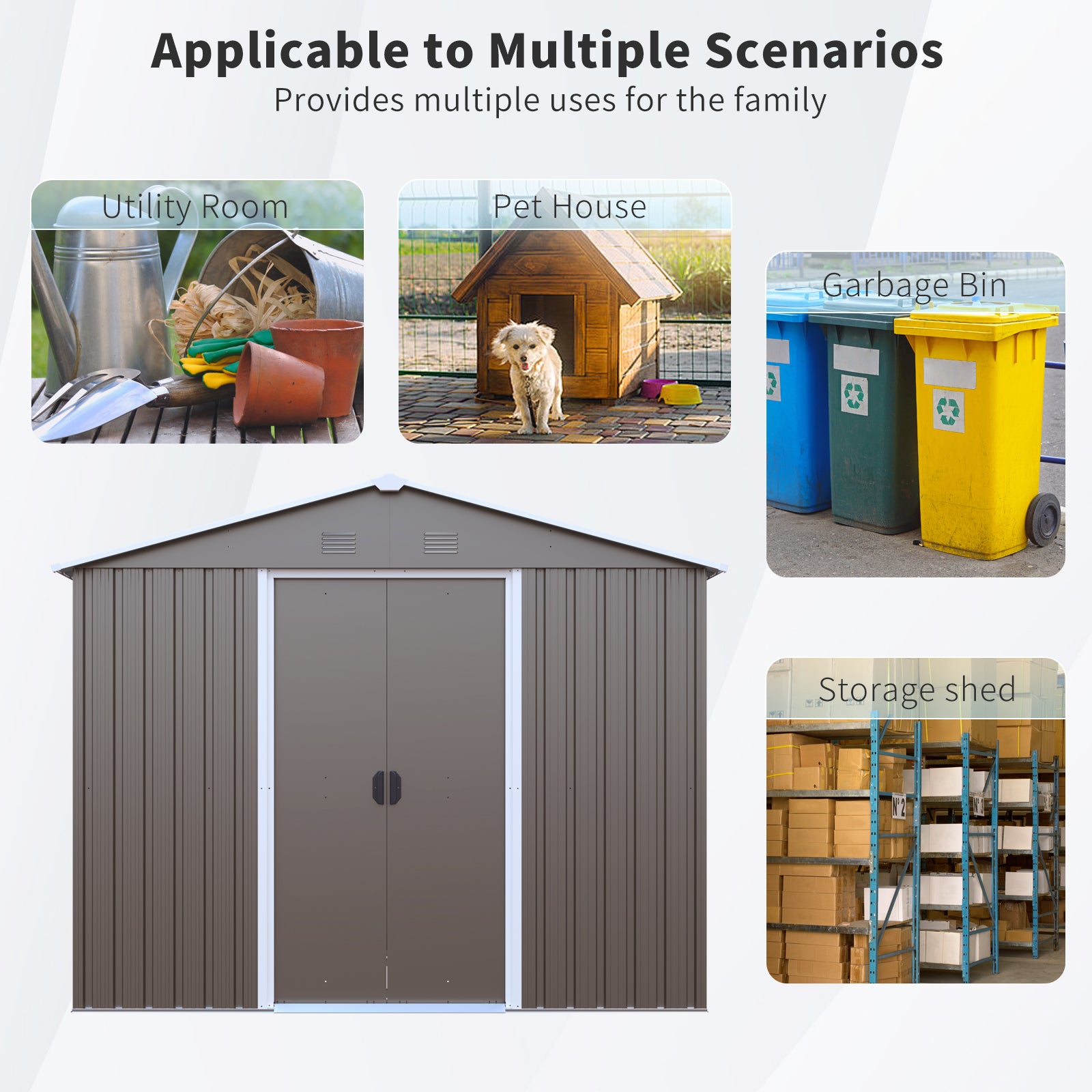 JXXRZ 8x4ft Outdoor Metal Storage Shed with Sliding Door & Foundation, Grey