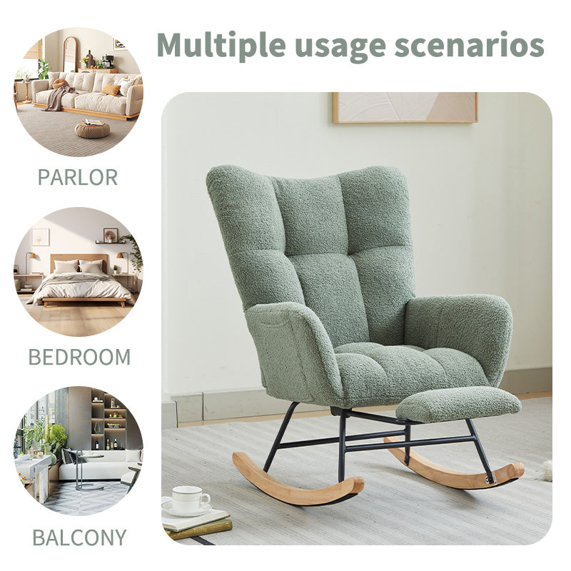 JXXRZ Nursery Rocking Chair with Footrest, Oversized Teddy Plush Rocker & Modern Upholstered High Back, Green