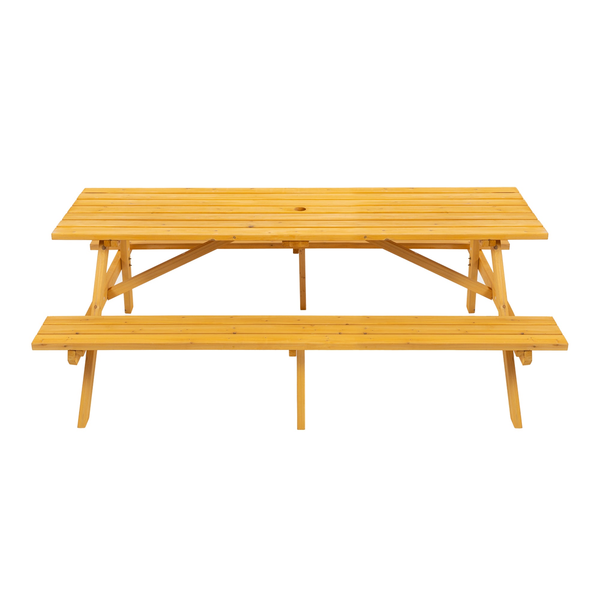 JXXRZ 8-Person Rectangular Outdoor Wooden Picnic Table w/ 2 Built-In Benches, 2220lb Capacity - Natural
