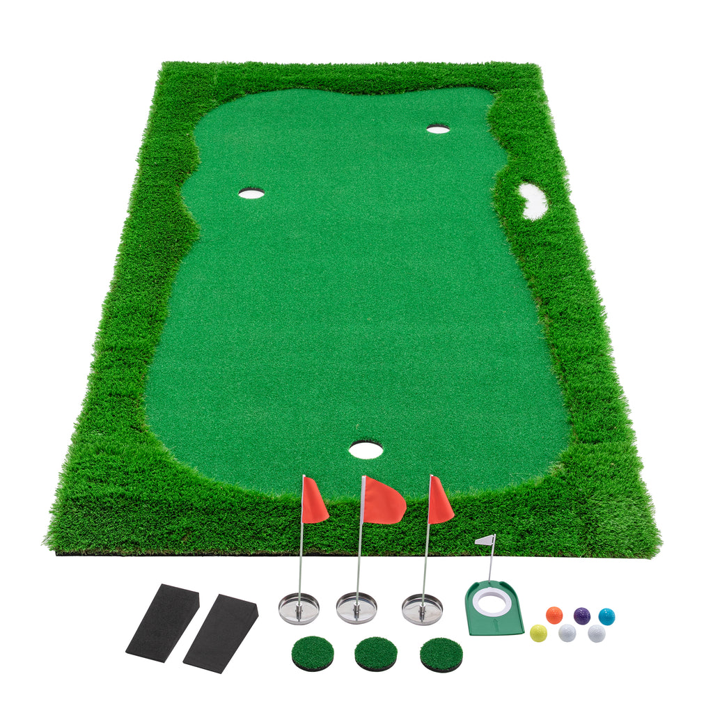 JXXRZ 10x5 FT Golf Putting Green, Golf Training Mat with High-quality Turf, 3 Holes, 3 Flags and Cups for Indoor Outdoor