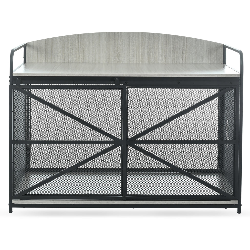 JXXRZ Farmhouse Dog Crate Furniture - Wooden Kennel Coffee Table w/Lock, 42.8" Indoor Pet House for 80lb Large Dogs，Grey