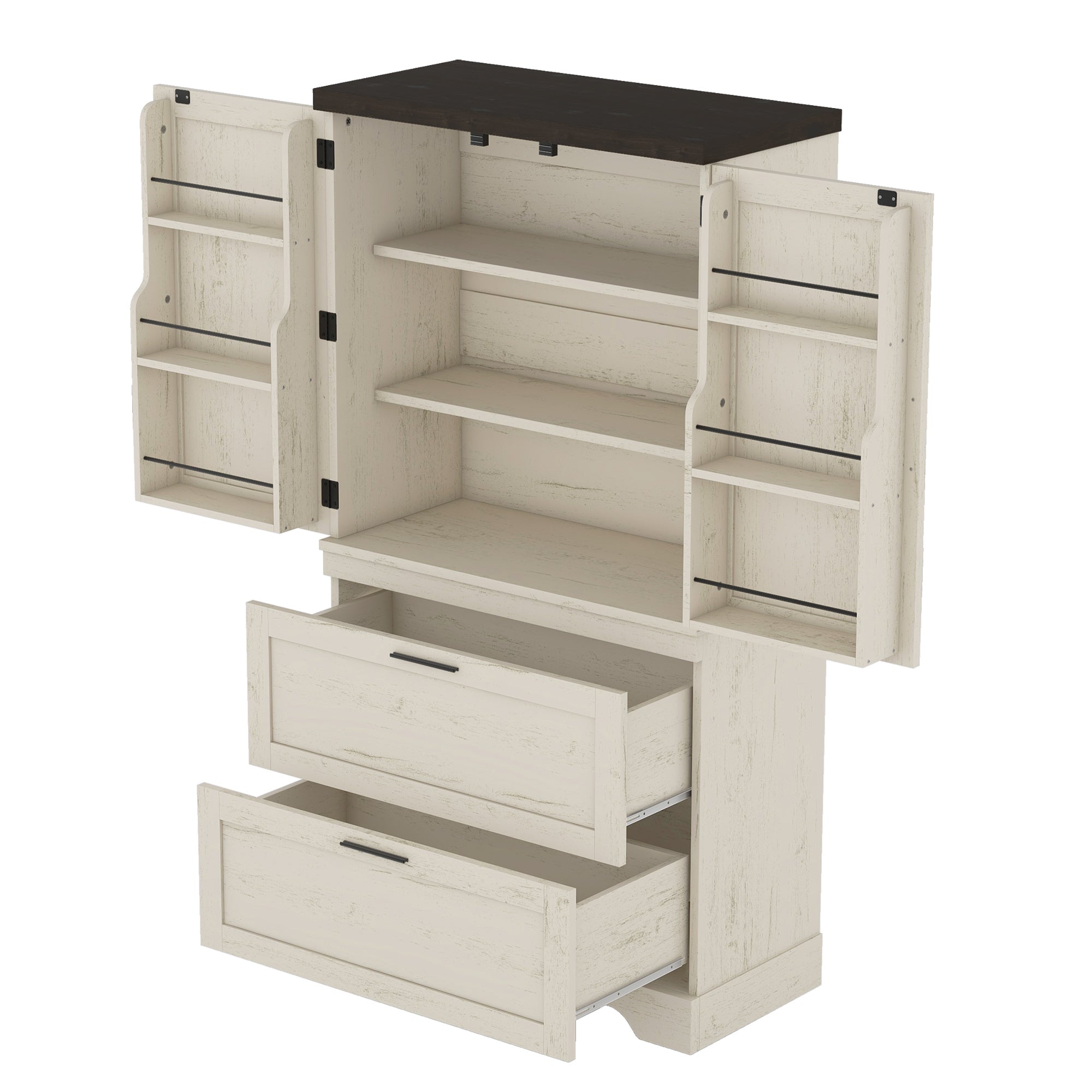 JXXRZ Farmhouse Storage Cabinet, Multi-Room Organizer, Antique Beige
