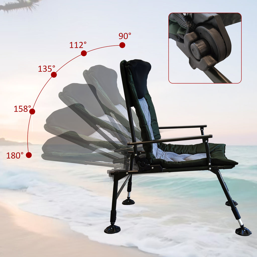 JXXRZ Reclining Camping Chair with Adjustable Backrest, Portable Lounge Chair for Indoor Outdoor Beach Camping, Grey/Green