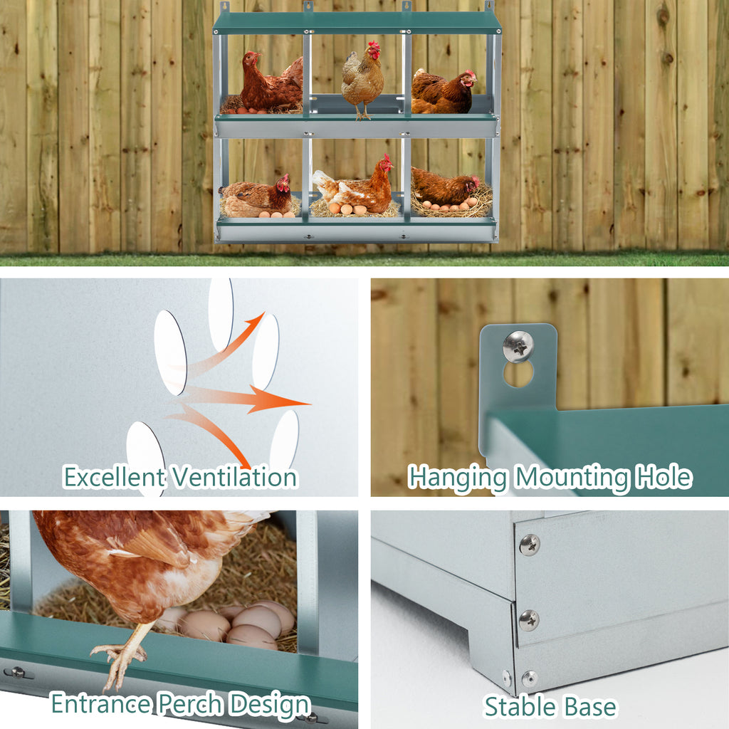 JXXRZ 6-Compartment Metal Chicken Nesting Box - Galvanized Steel Wall-Mounted Rust-Resistant Egg-Laying Hen Coop