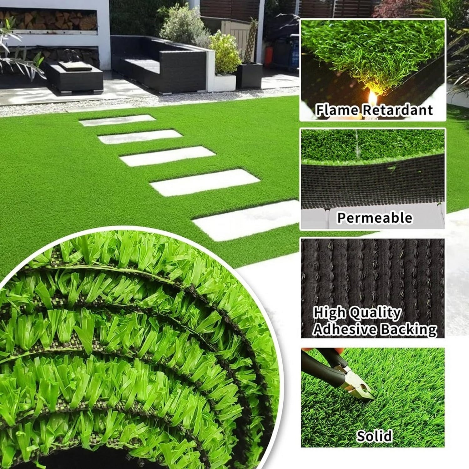 JXXRZ Artificial Grass Mat 3x16ft - Pet-Friendly Fake Turf w/Drainage Holes, Rubber Backing for Indoor/Outdoor Lawn & Patio