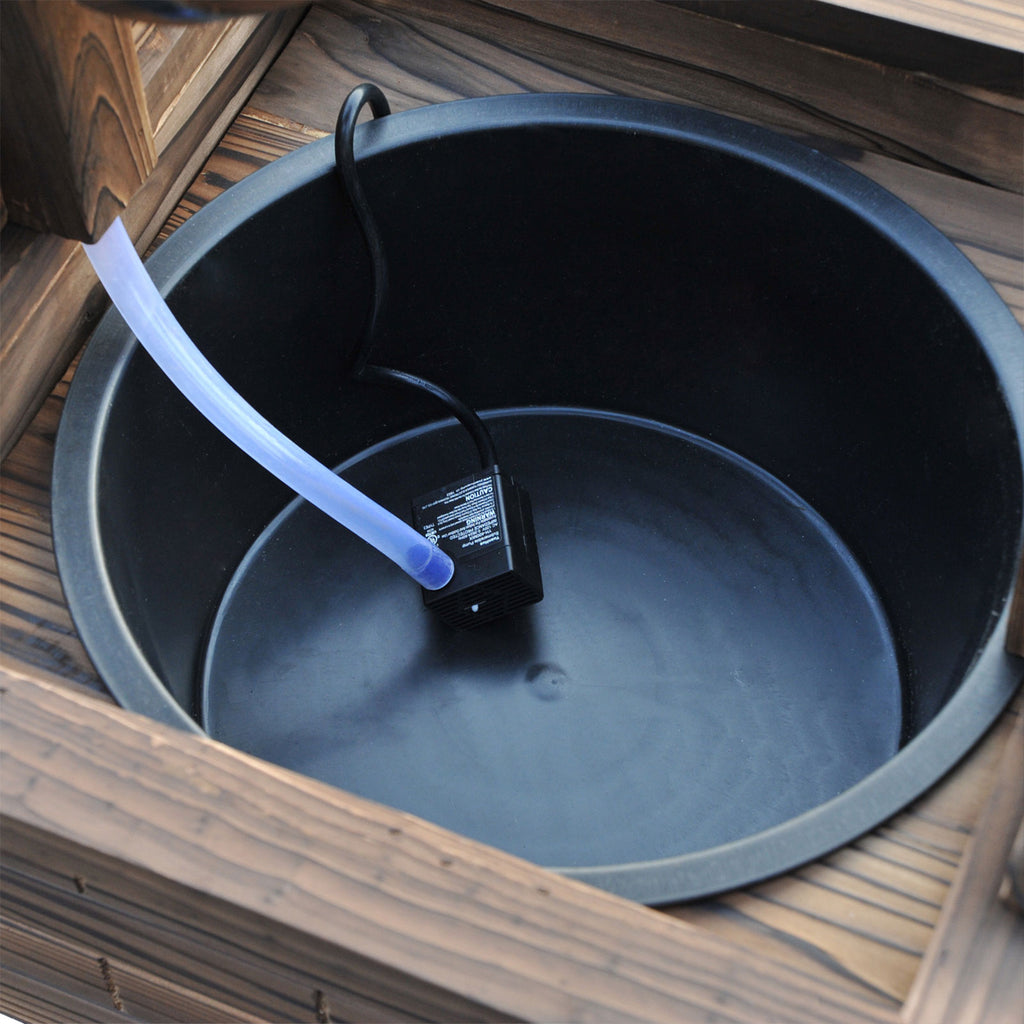 JXXRZ Wooden Wishing Well Fountain w/Adjustable Pump, Rustic Waterfall Bucket for Garden Patio Lawn, Carbonized Fir Wood