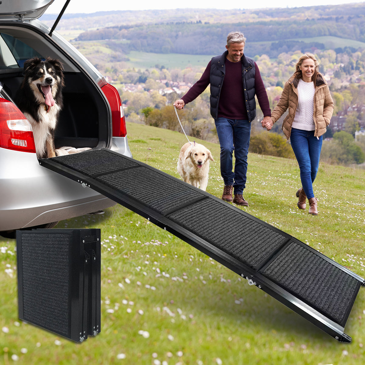 JXXRZ Foldable Dog Ramp for Cars, Trucks & Beds - 63" Non-Slip Pet Ramp Supports 250lbs - Portable Stairs for Large Dogs