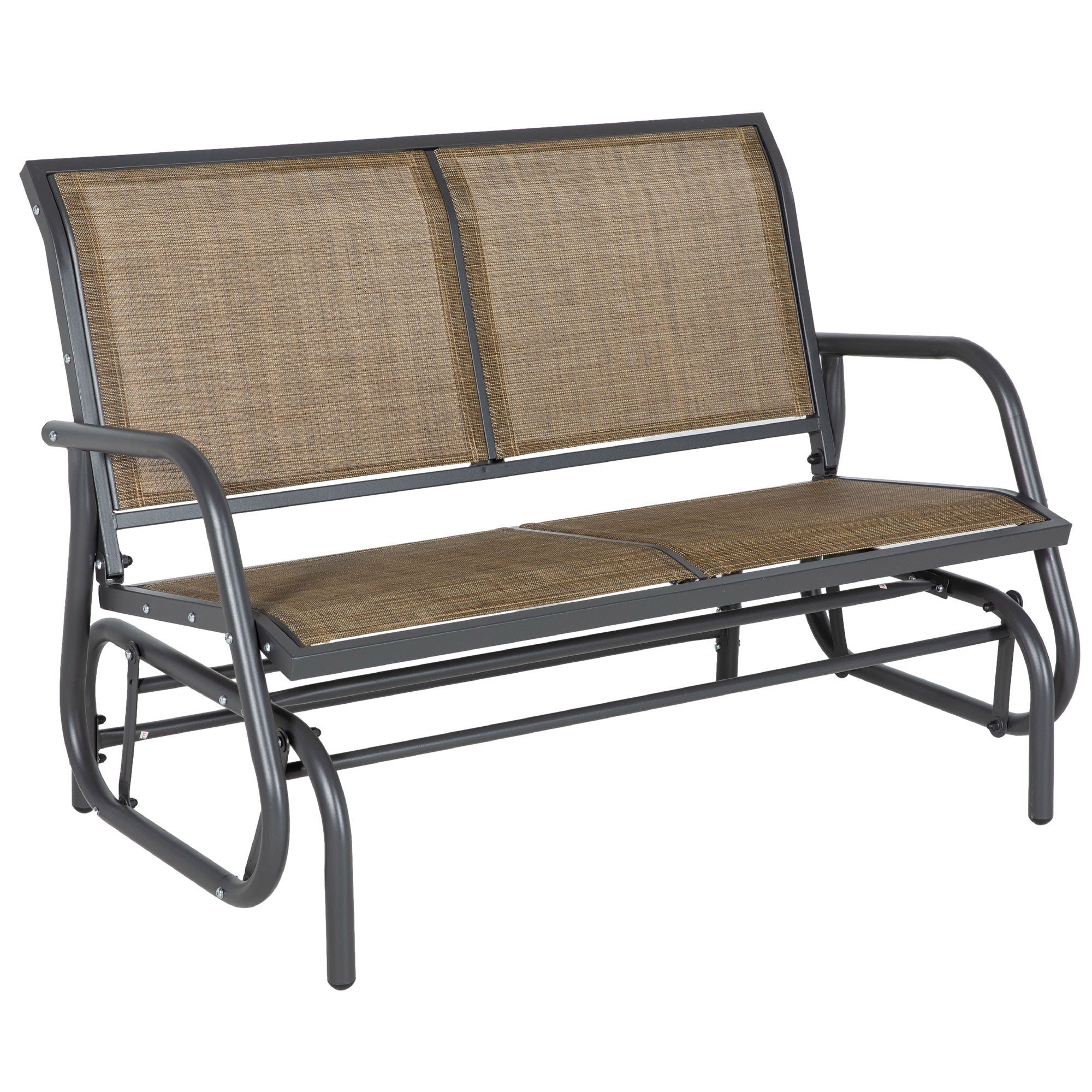 JXXRZ 2-Person Outdoor Glider Bench Swing, Steel Frame Rocking Loveseat for Patio Backyard, Mixed Brown
