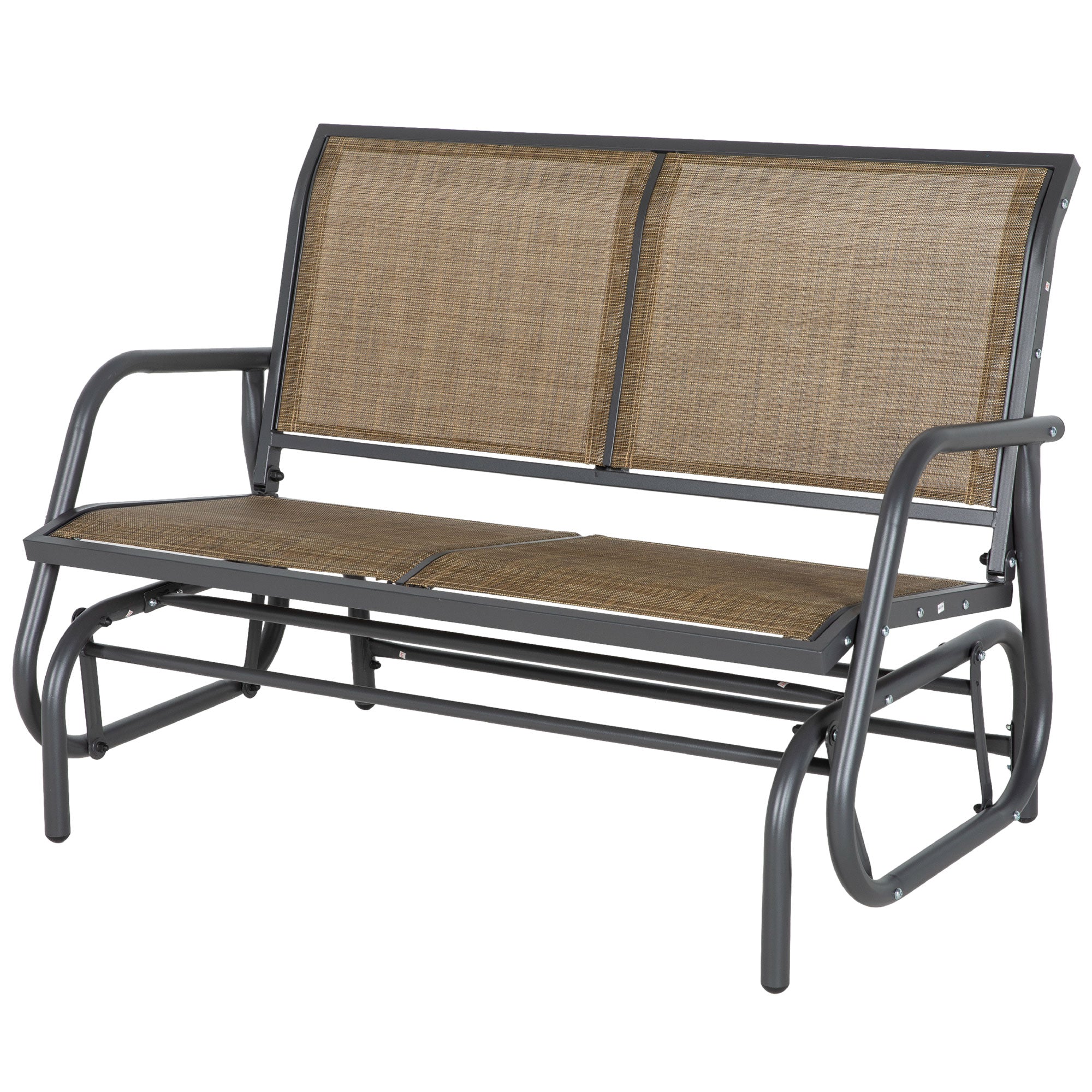JXXRZ 2-Person Outdoor Glider Bench Swing, Steel Frame Rocking Loveseat for Patio Backyard, Mixed Brown