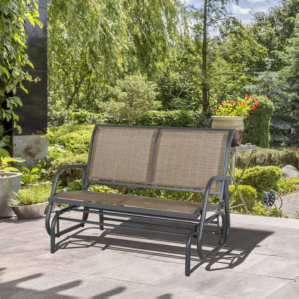 JXXRZ 2-Person Outdoor Glider Bench Swing, Steel Frame Rocking Loveseat for Patio Backyard, Mixed Brown