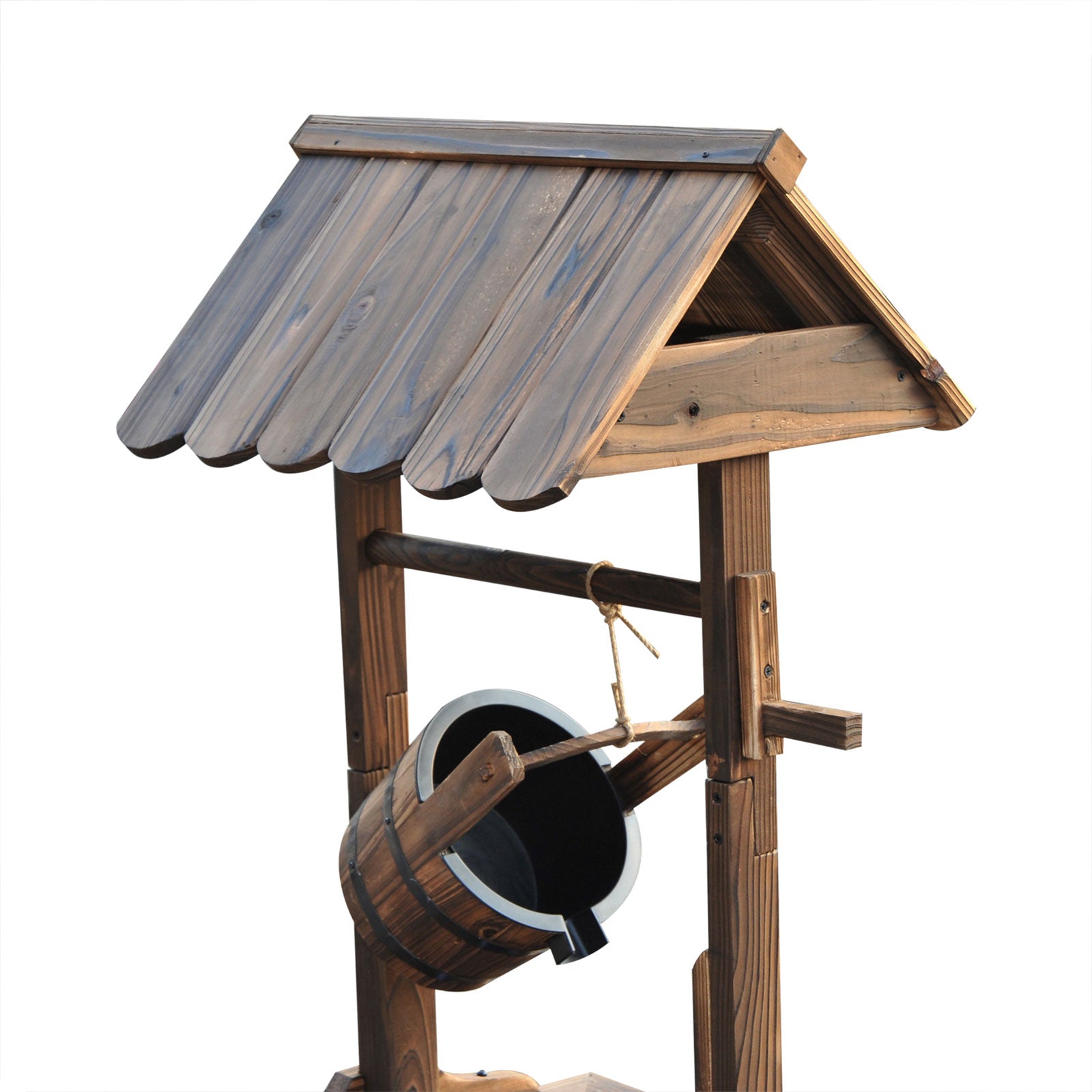 JXXRZ Wooden Wishing Well Fountain w/Adjustable Pump, Rustic Waterfall Bucket for Garden Patio Lawn, Carbonized Fir Wood